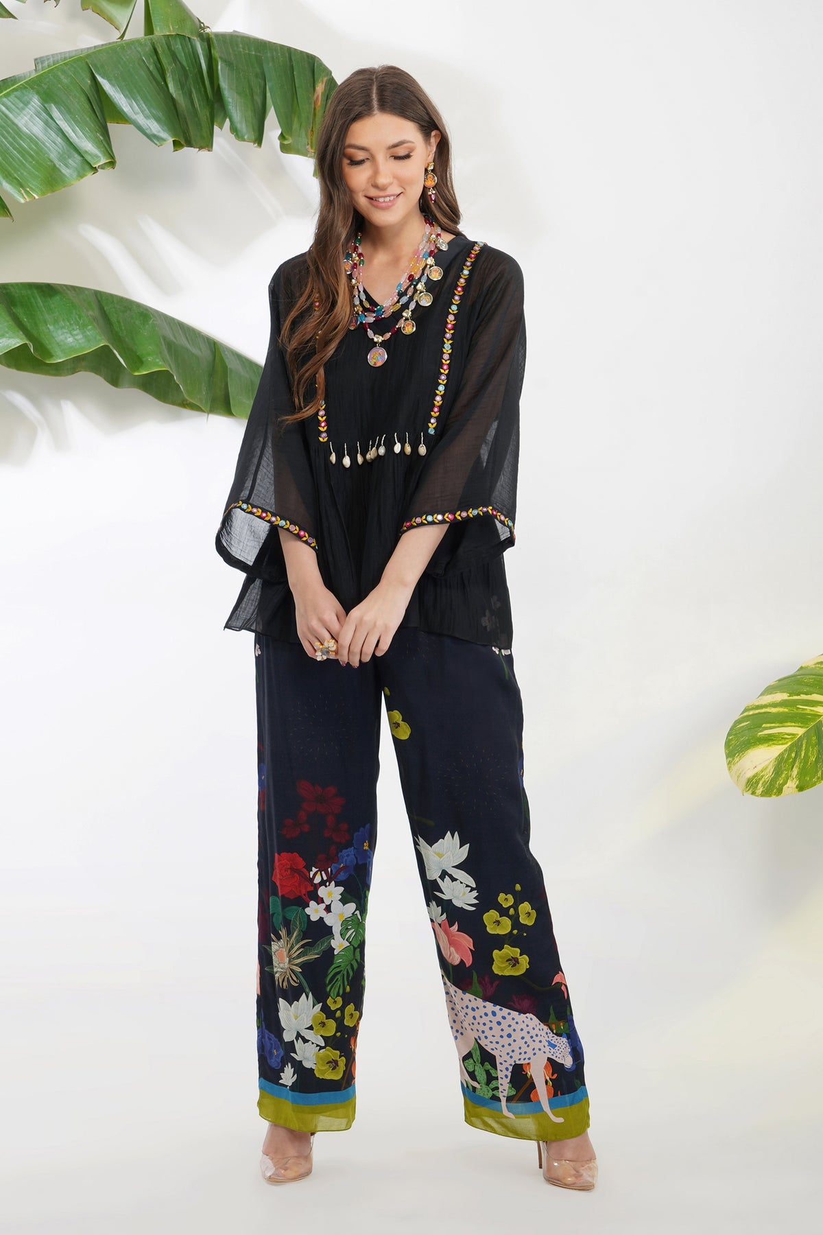 Mirrorwork Top  With Flora Fauna Pants