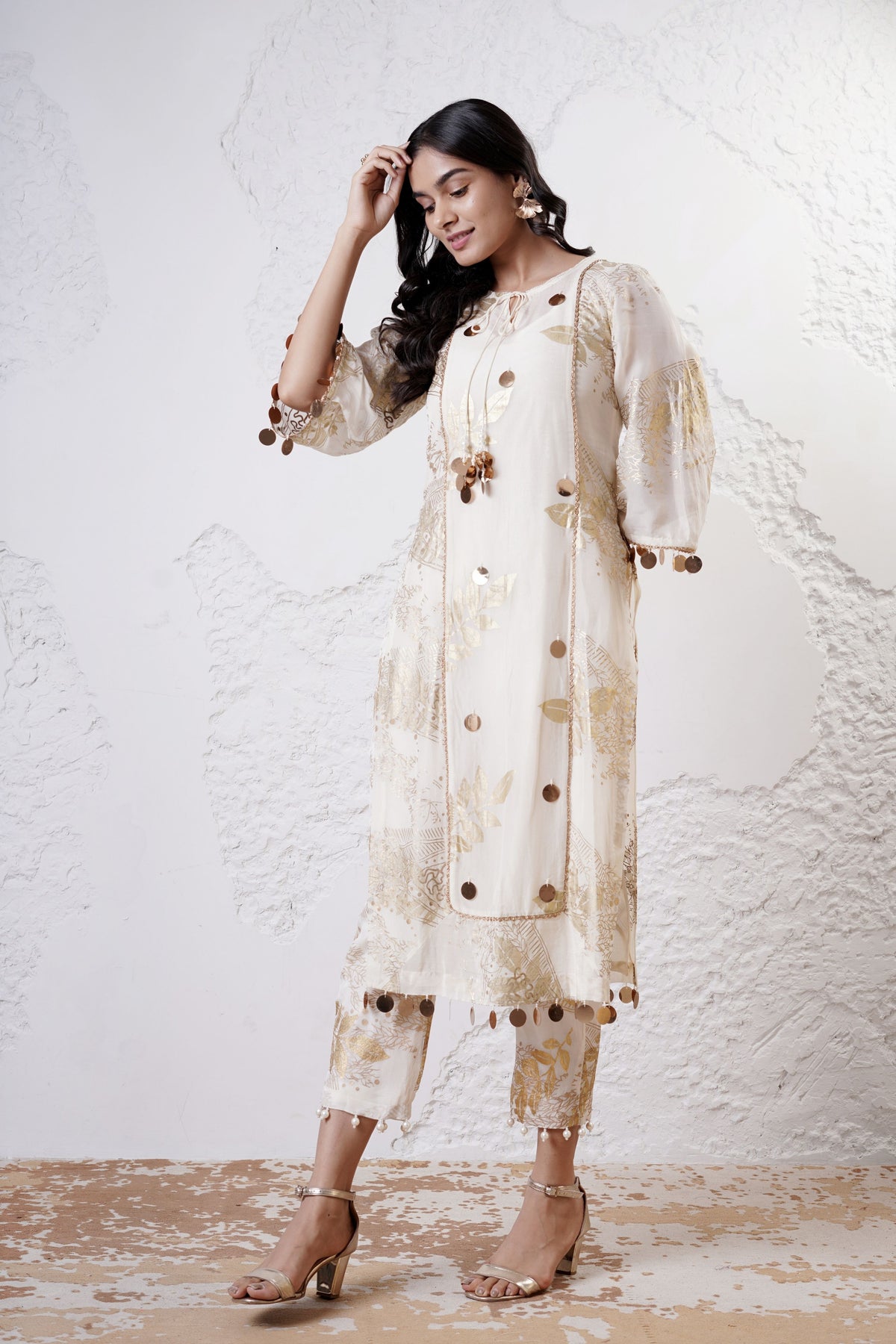 Ivory Panelled Kurta Set