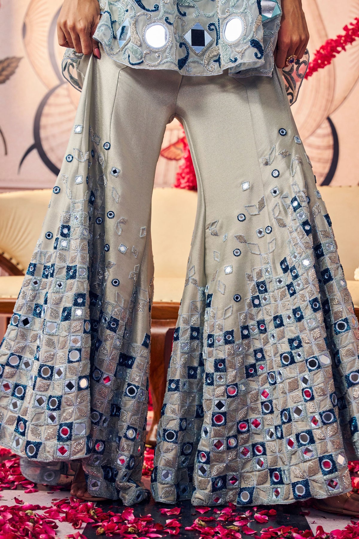 Blue Mirror Sharara Set