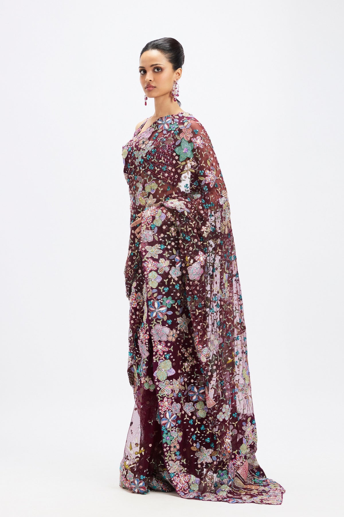 Noira Plum Tulle Saree