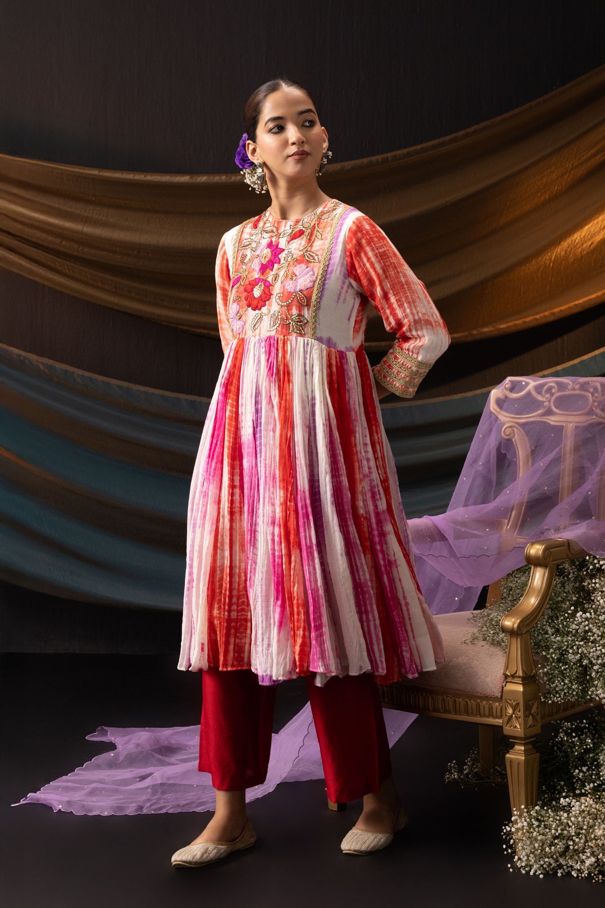 Red Pink Tie Dye Tunic Set