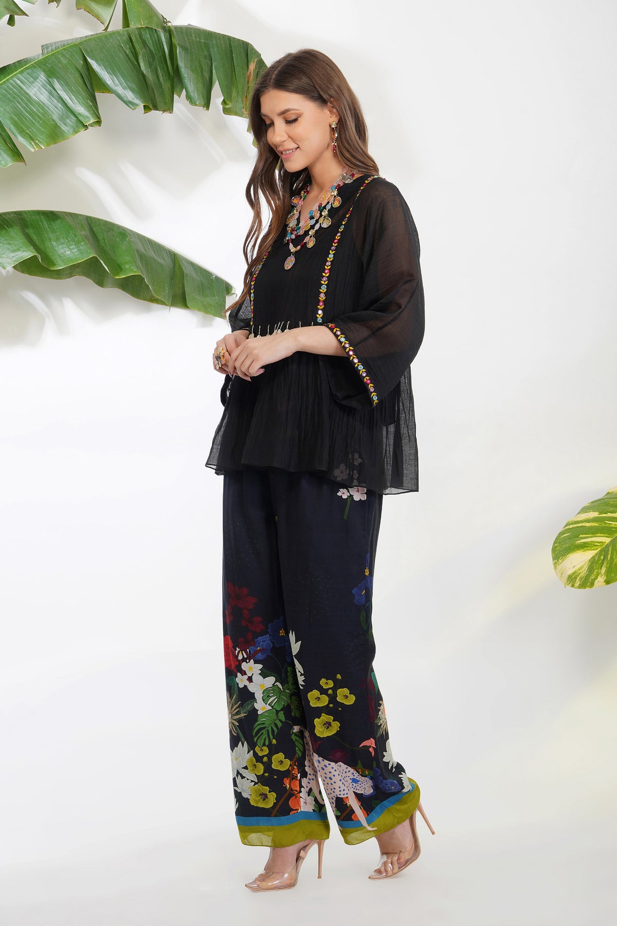 Mirrorwork Top  With Flora Fauna Pants