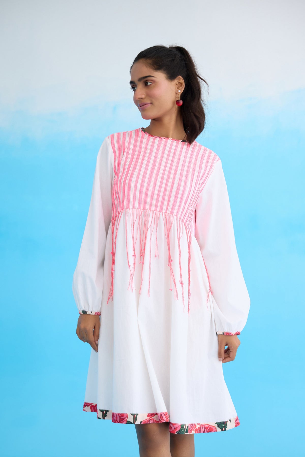 White Candy Stripes Pintuck Shift Dress