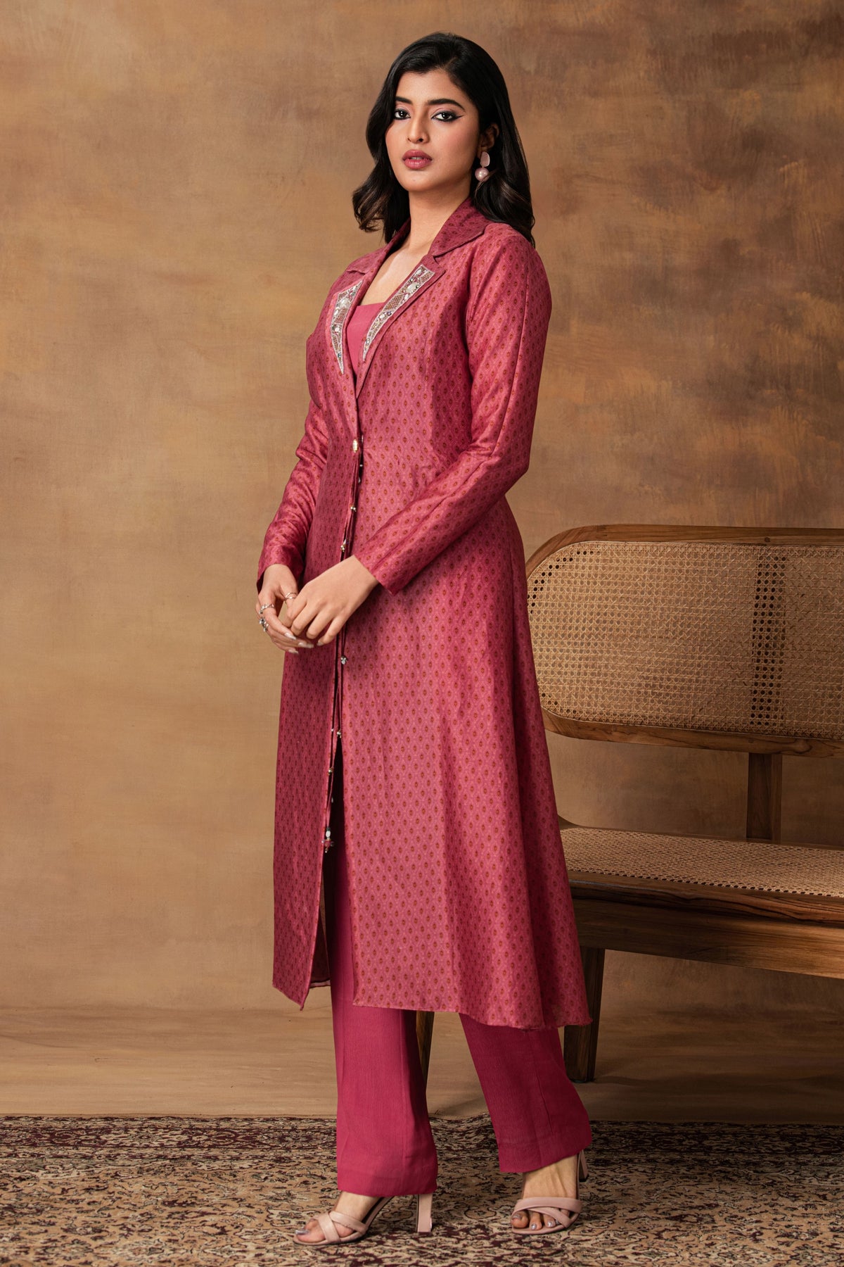 Pink Printed Jacket  Set