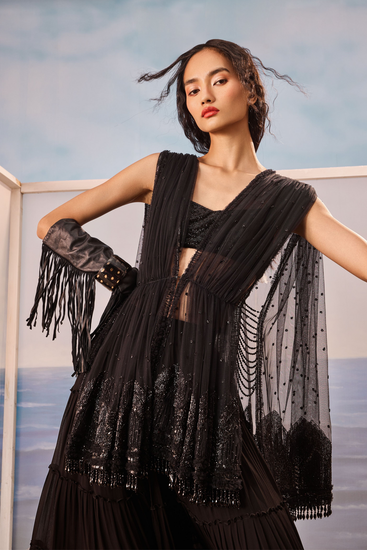 Black Tiered Sharara Set