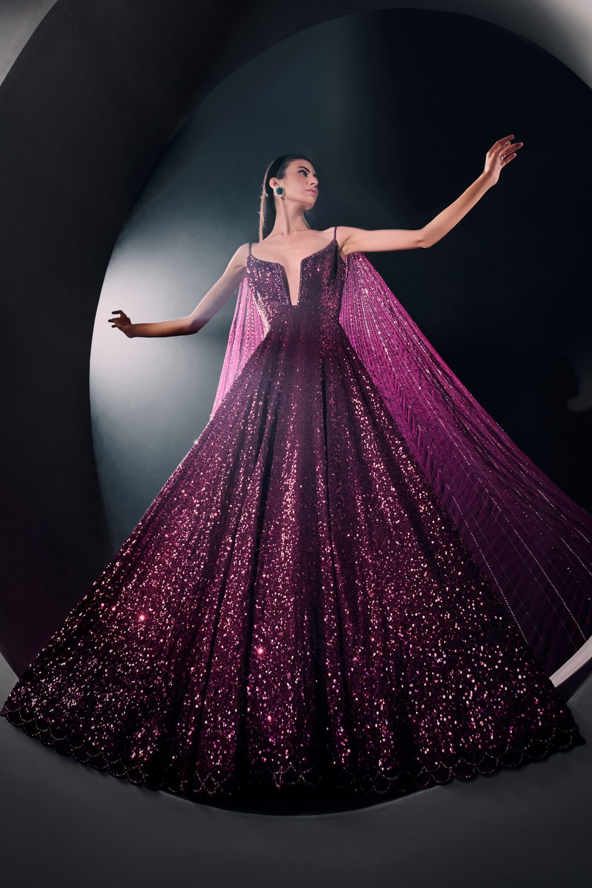 Wine Sequins Gown