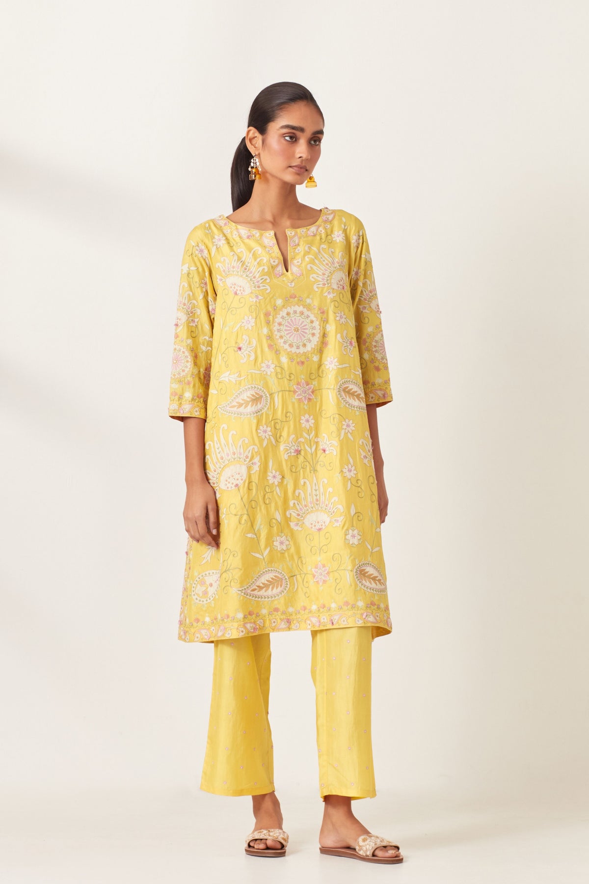 Yellow Short A-line Kurta Set