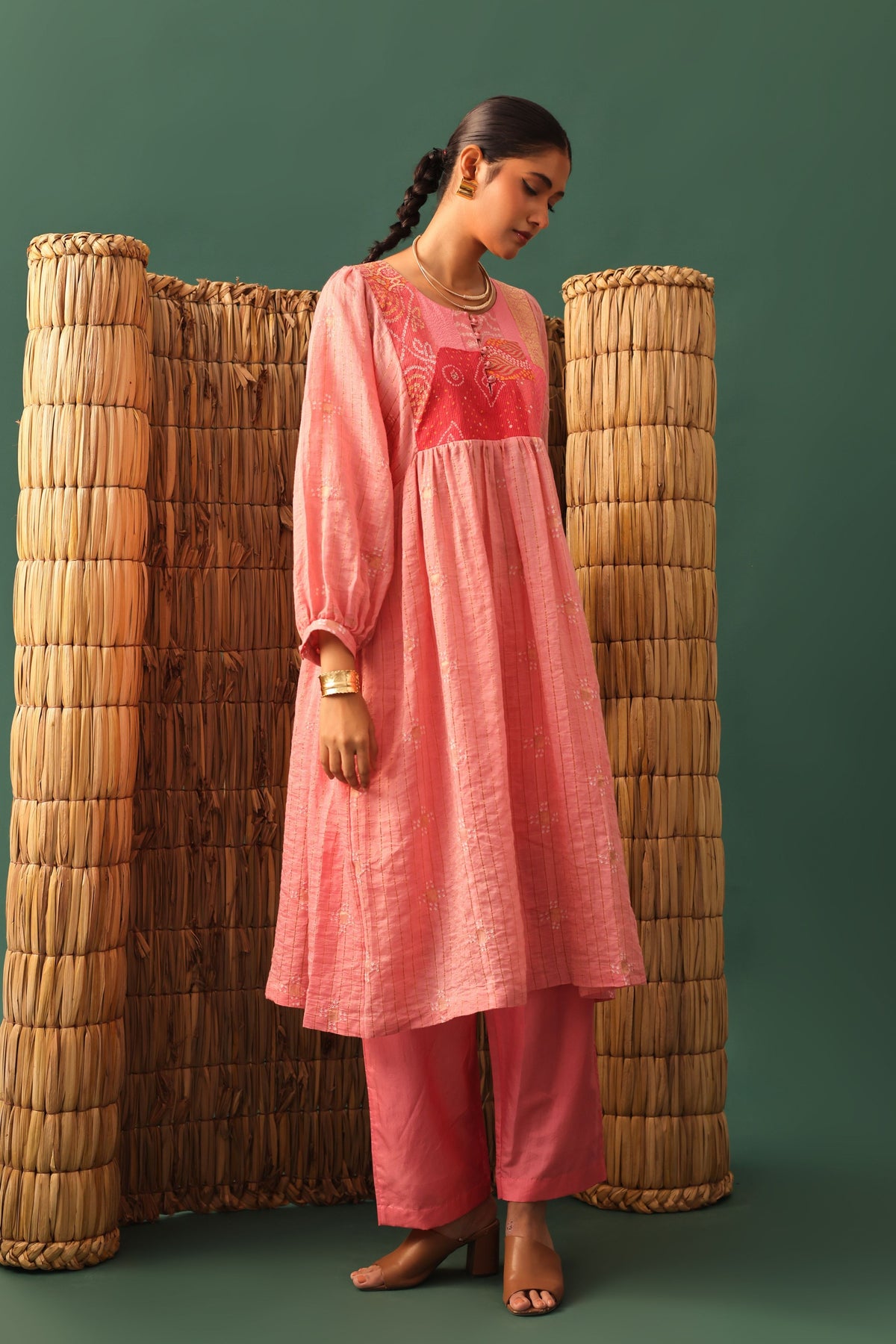 Pink Chanderi Kurta Set