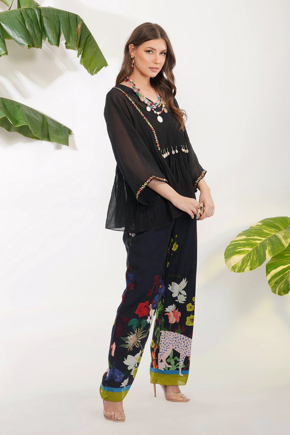 Mirrorwork Top  With Flora Fauna Pants