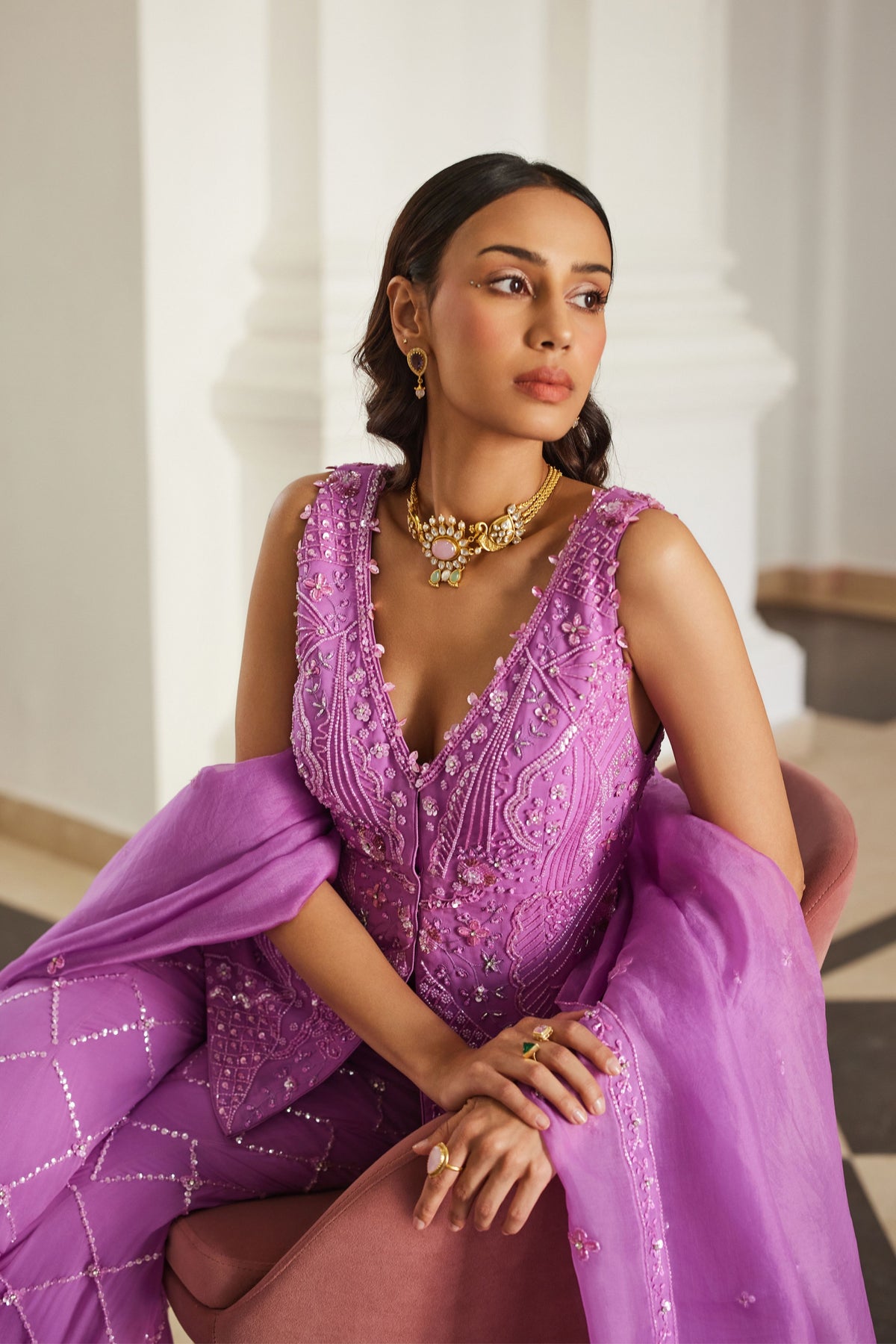 Bubblegum Pink Tonal  Peplum Sharara