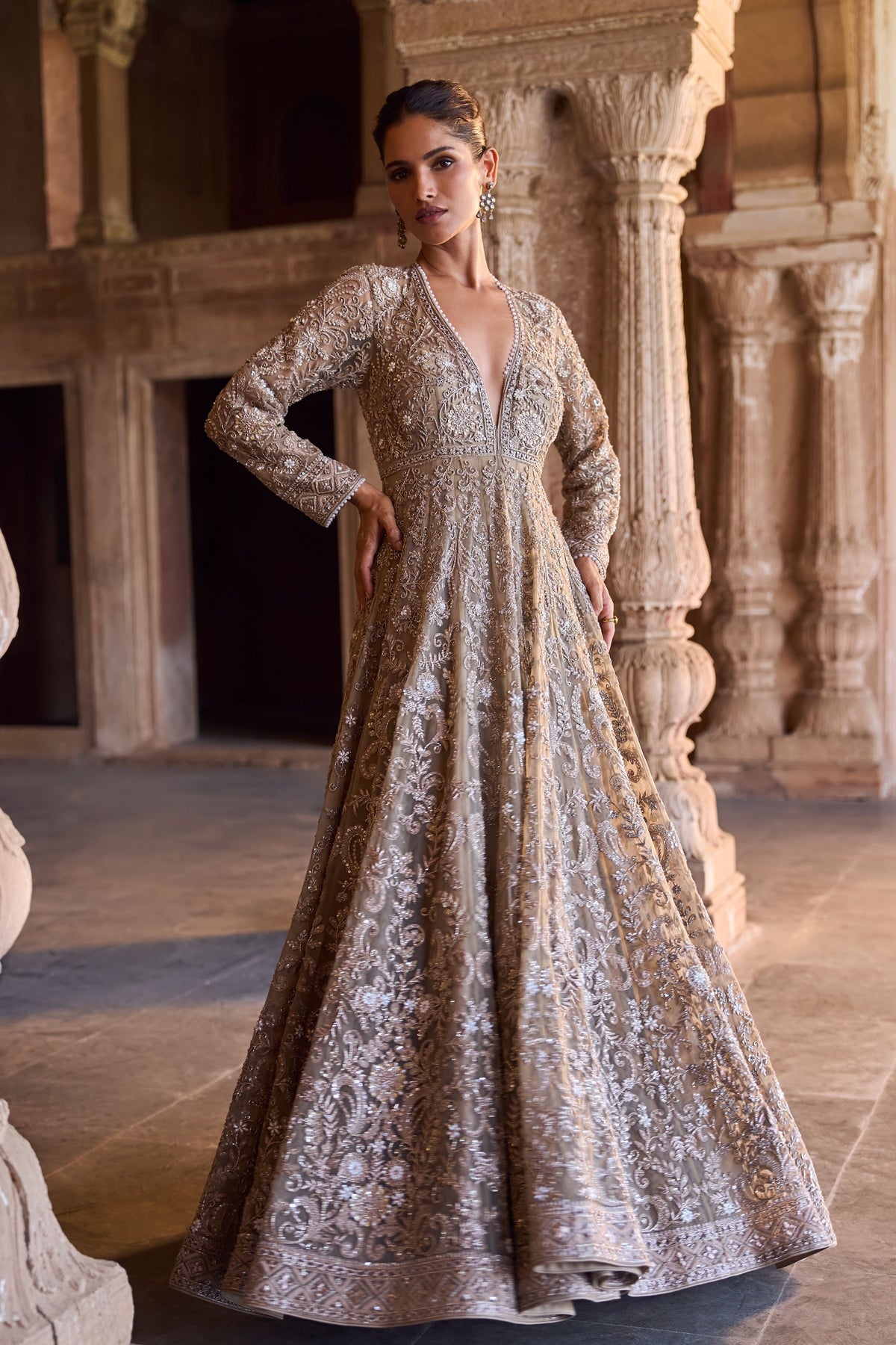 Golden Beige Anarkali Set