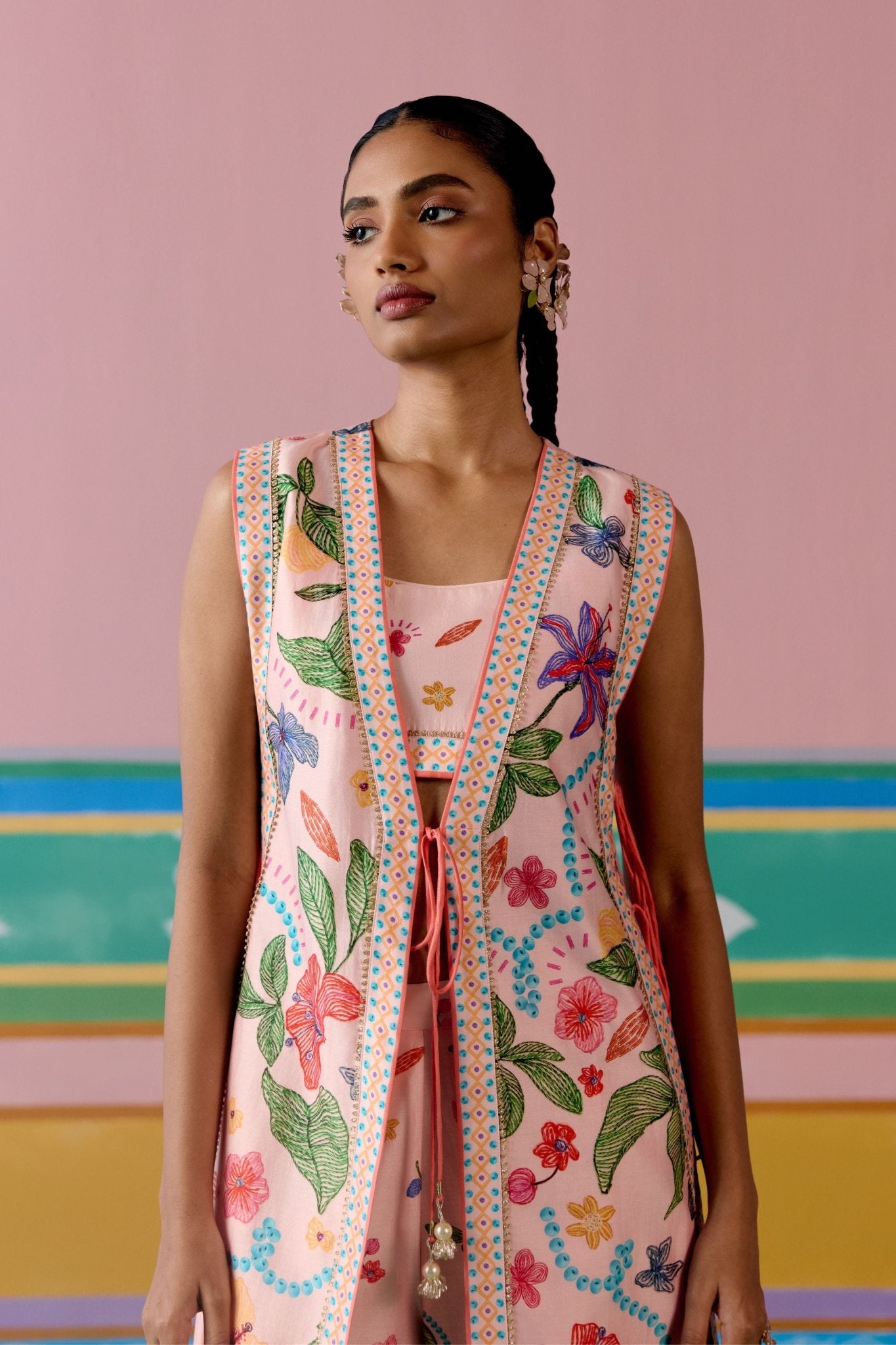 Dusty Pink Floral Jacket Set - Label Mogra - Elahe