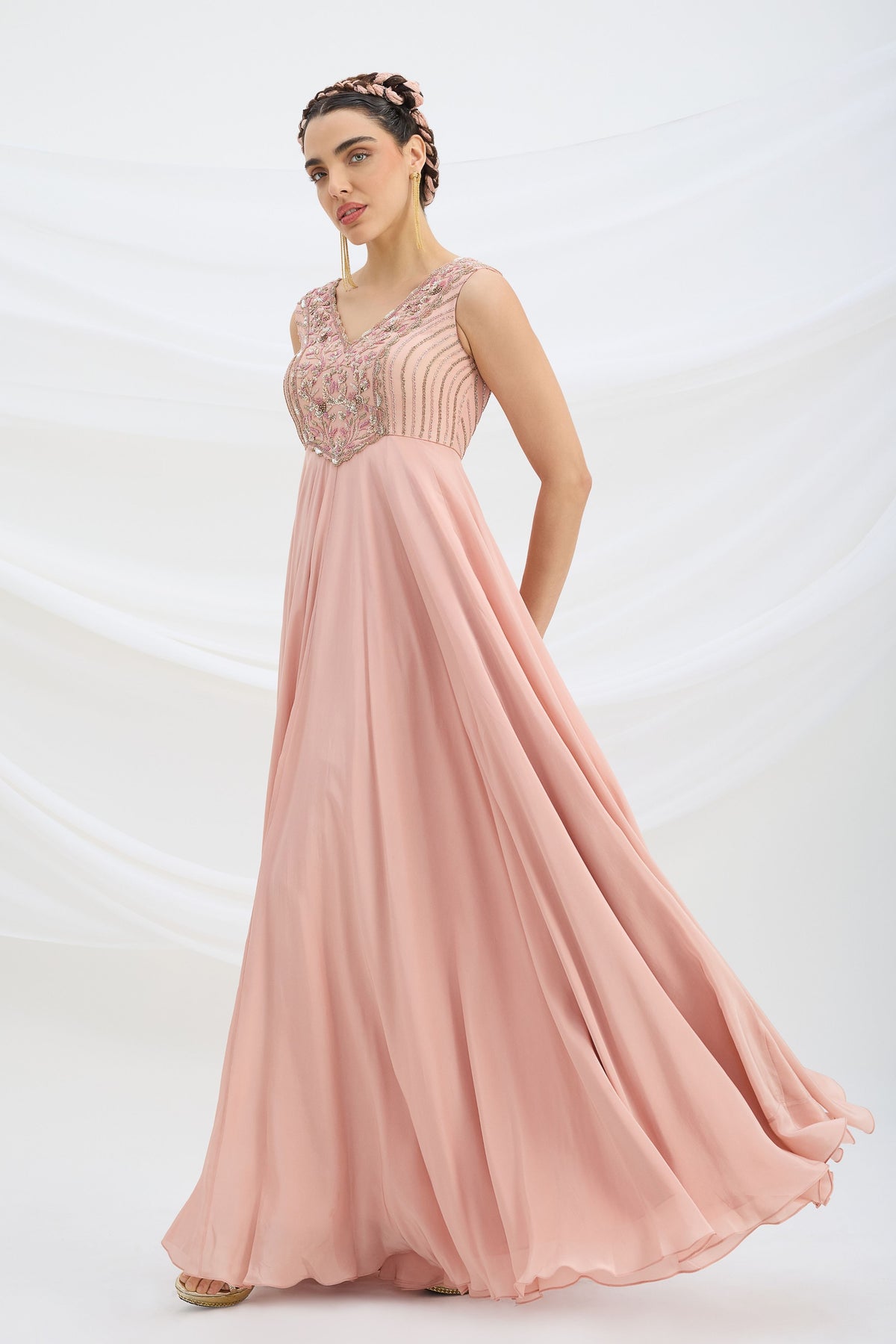 Peach Pink Embroidered Dress