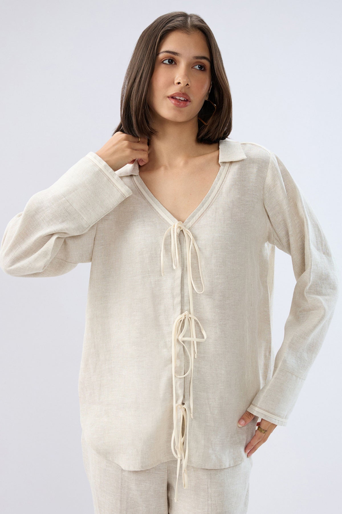 Beige Tie-up Co-ord Set