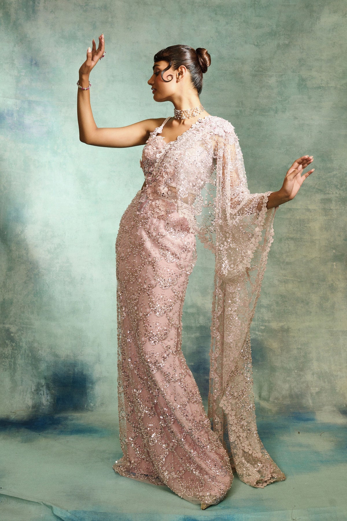 Pearl Pink Drape Saree
