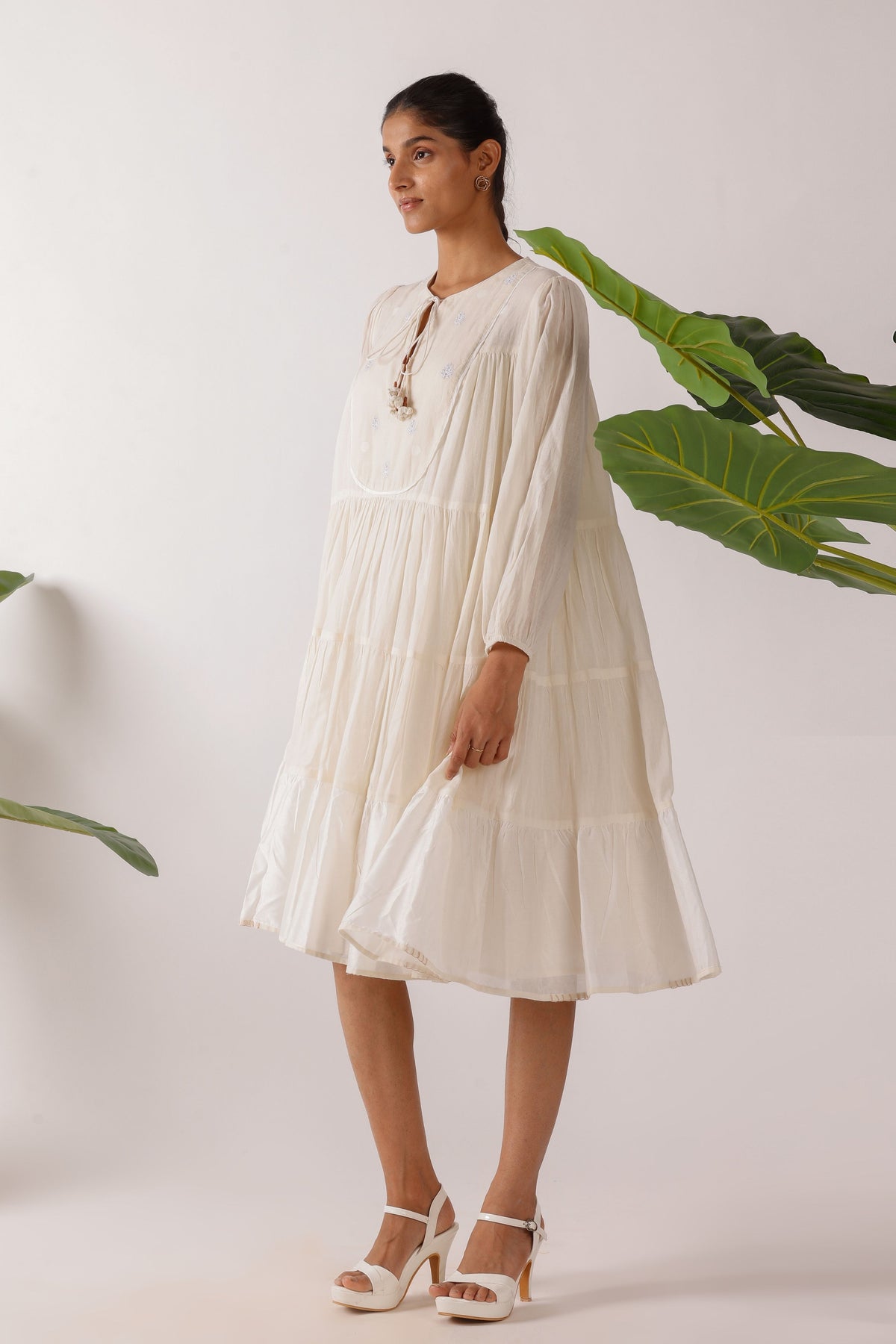 Jamdani Embroidered Yoke Tier Dress