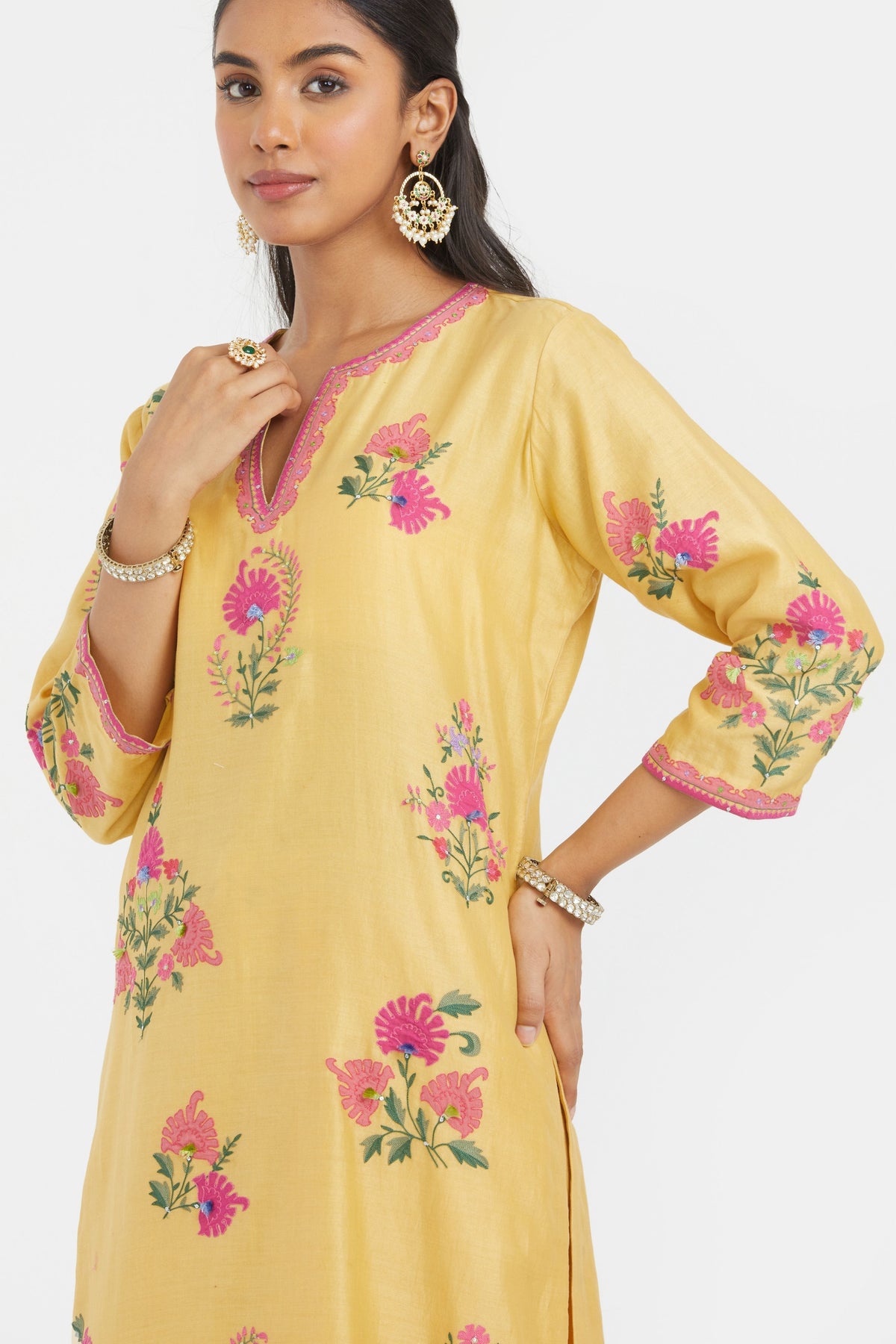 Yellow Silk Straight Kurta Set
