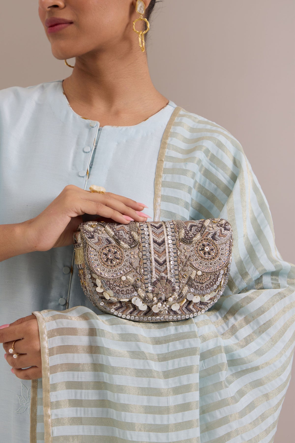 Rangrez Flapover Vintage Silver Clutch