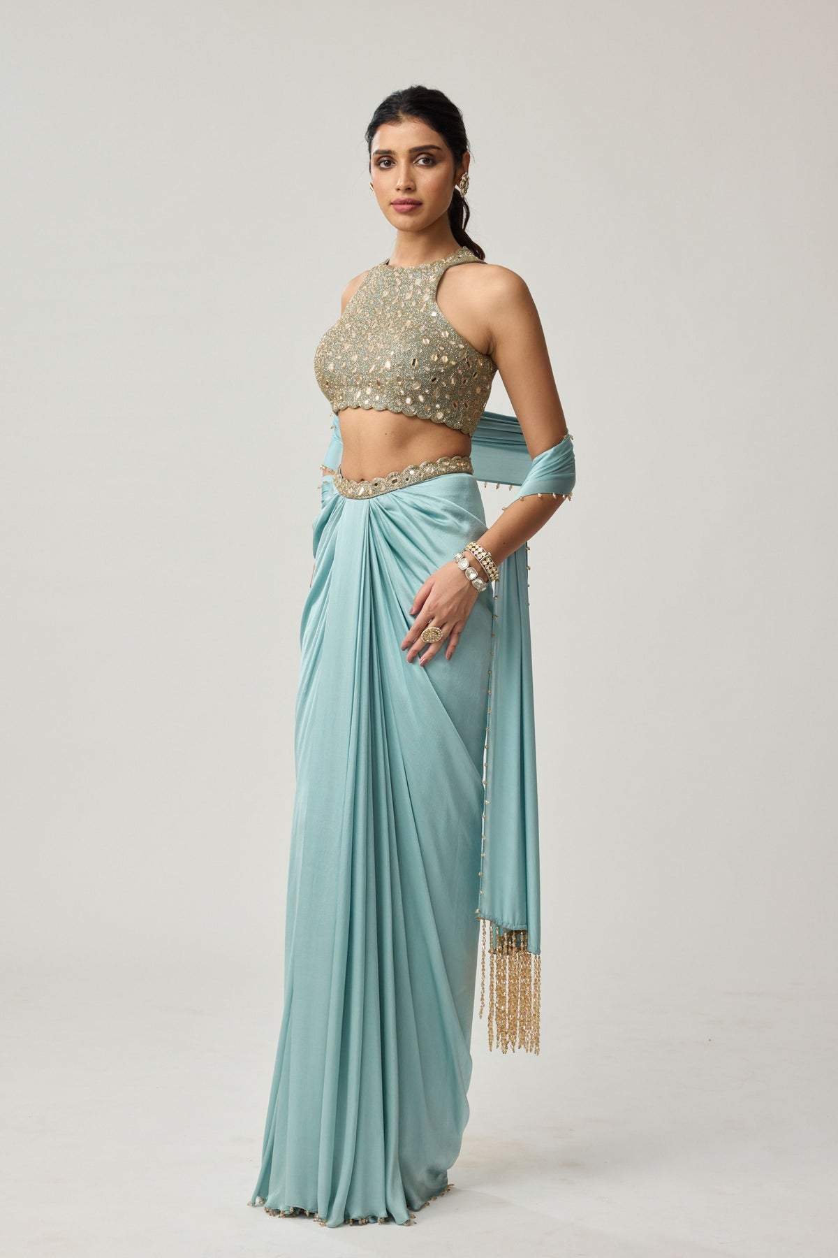 Powder Blue Draped Skirt Set