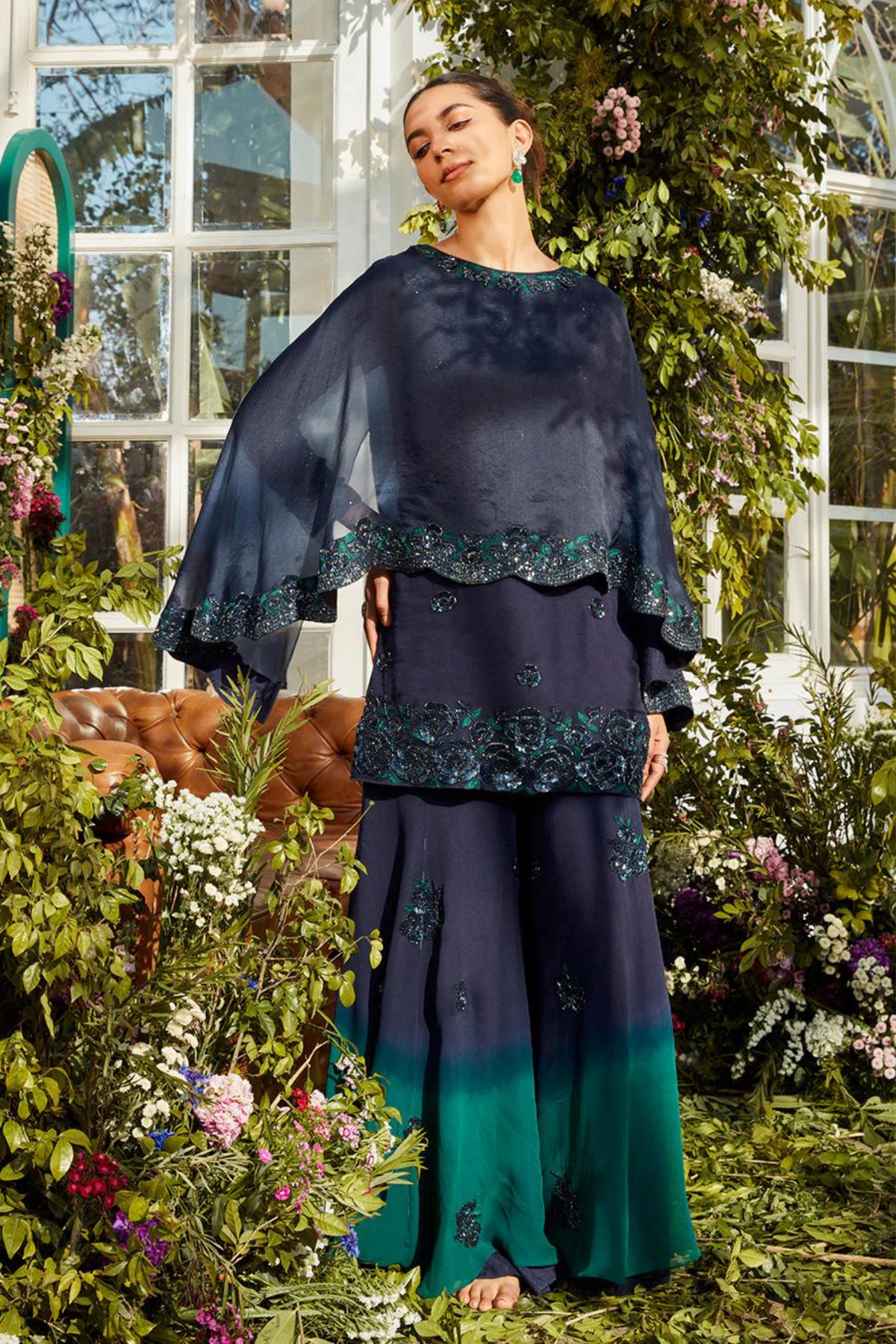 Peacock ombre sharara set