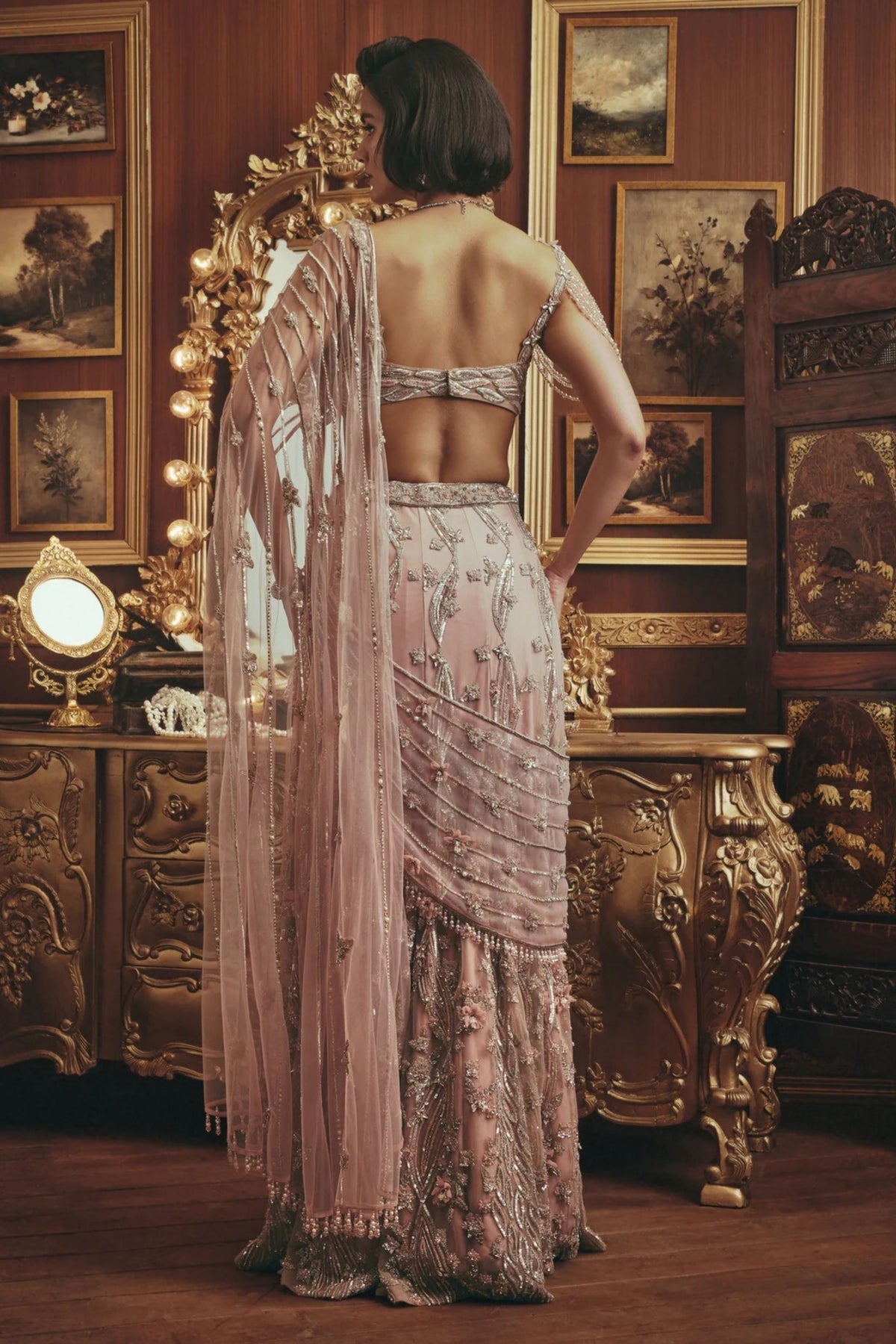 Cordelia Pink Draped Saree Set
