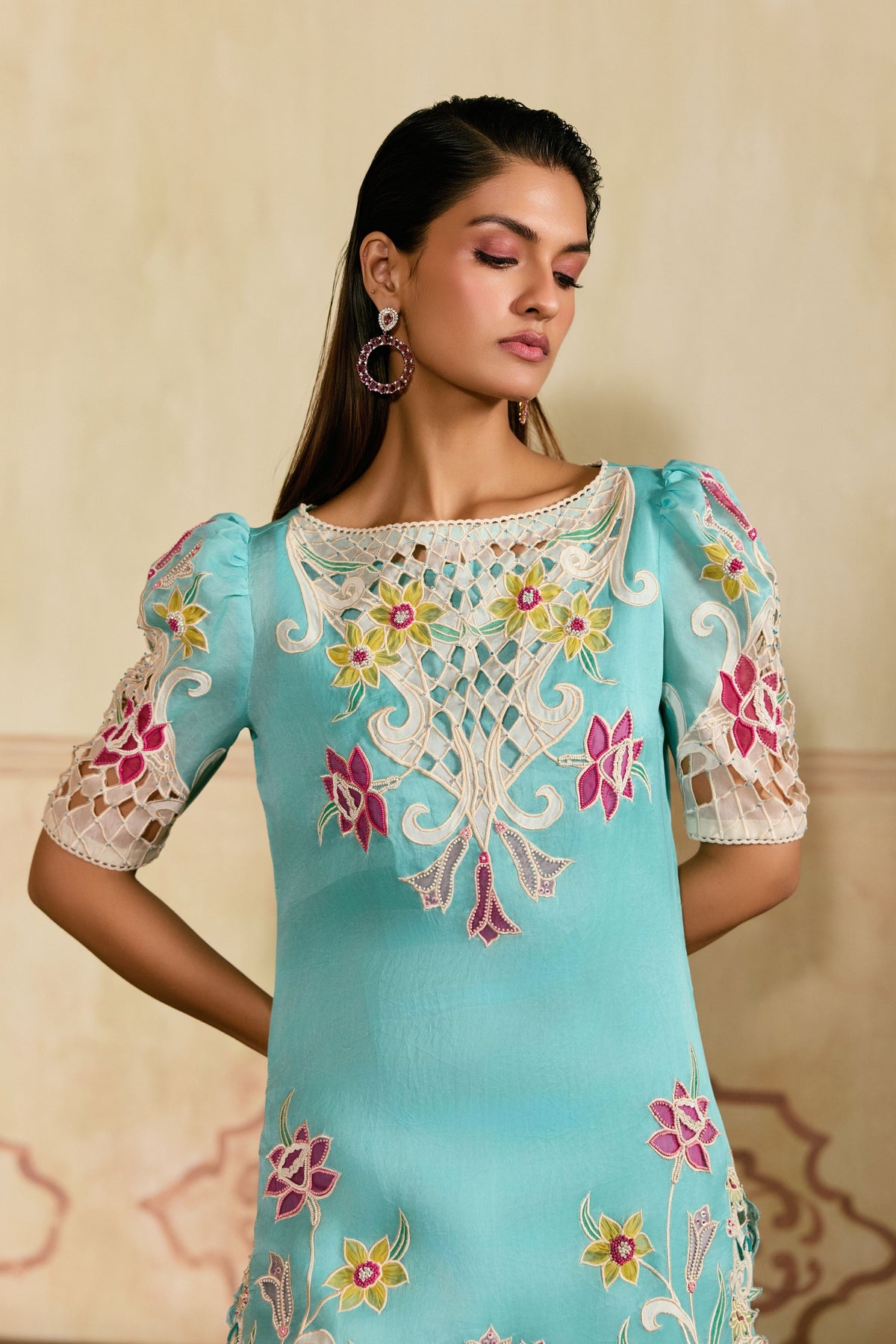 Aqua Applique Kurta Set