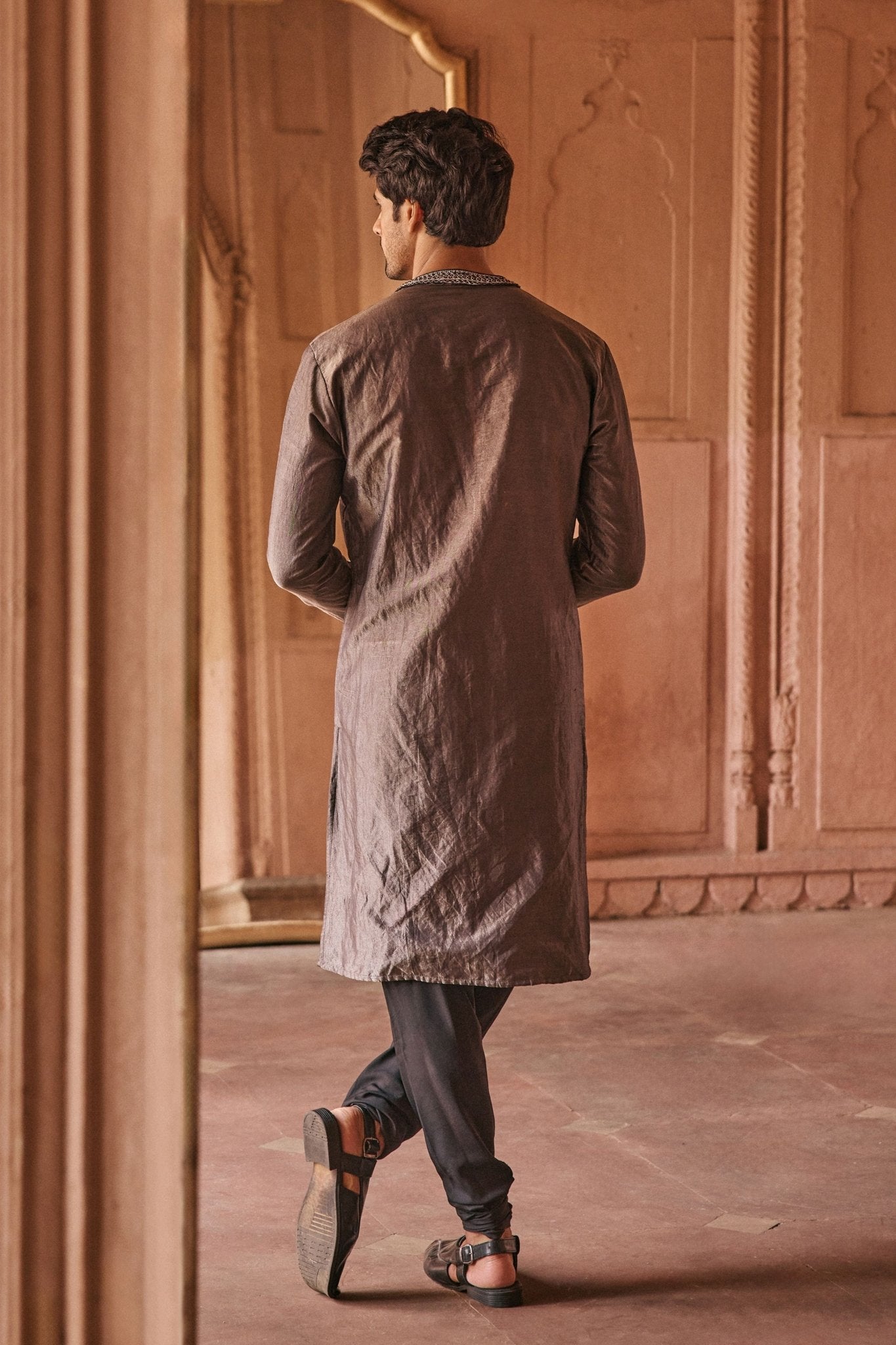 Black Tissue Kurta Set - Anjanaa M Dang Menswear - Elahe