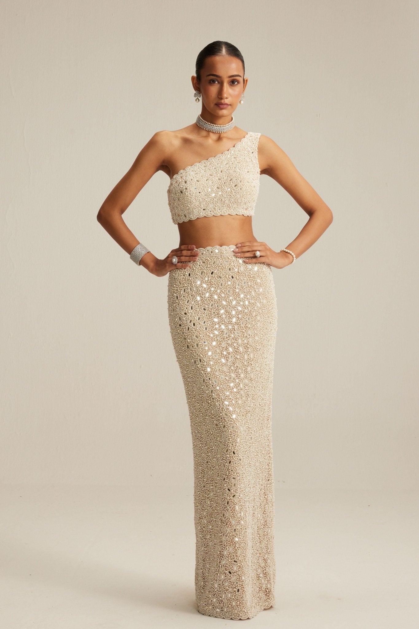 One Shoulder Pencil Skirt Set - Vvani by Vani Vats - Elahe