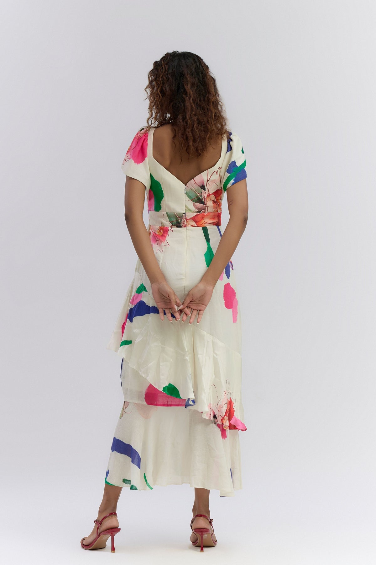 Colour Splash Print Ruffle Dress