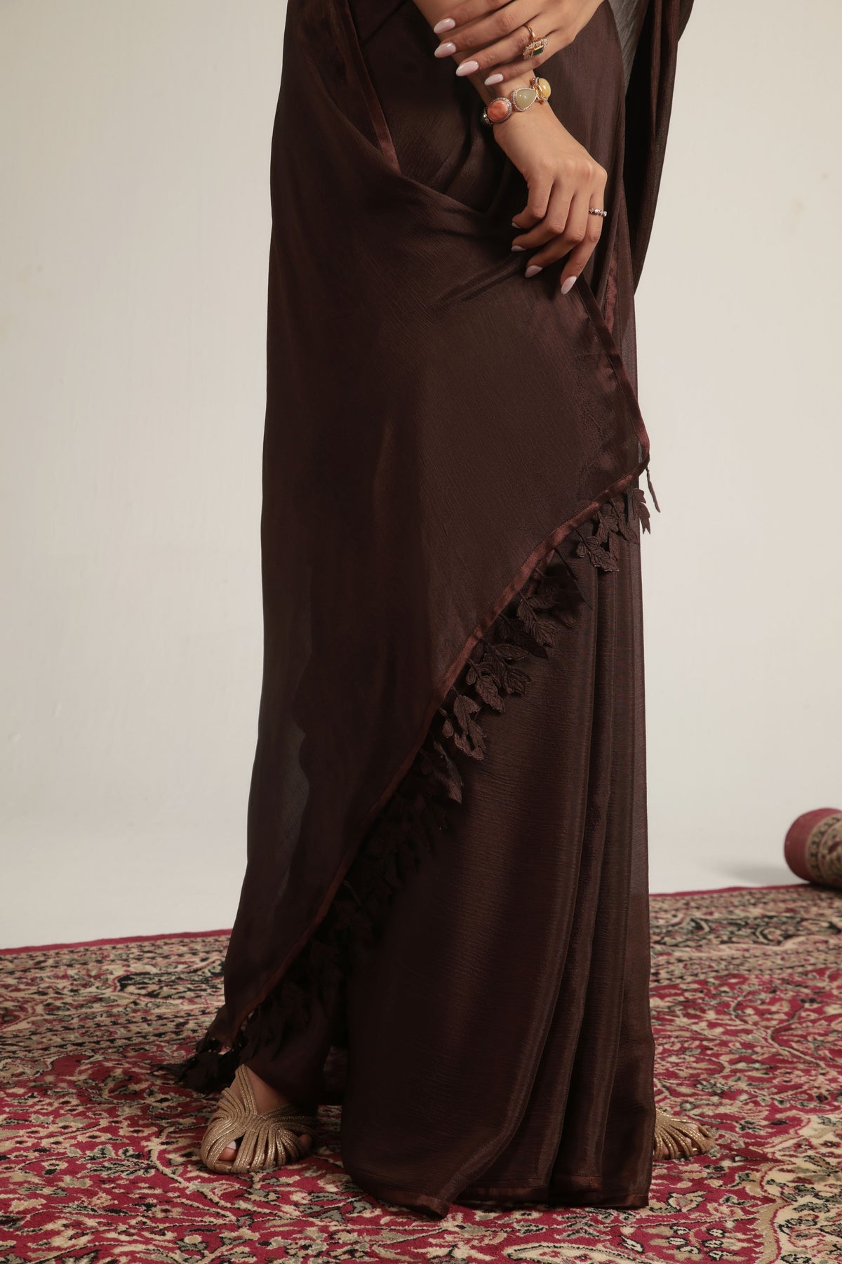 Brown Double Corset Saree Set