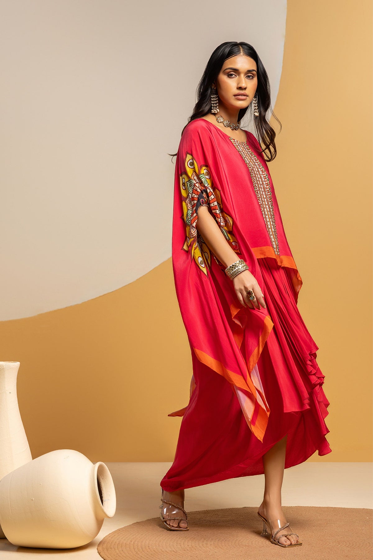 Pink Kimono Drape Skirt Set