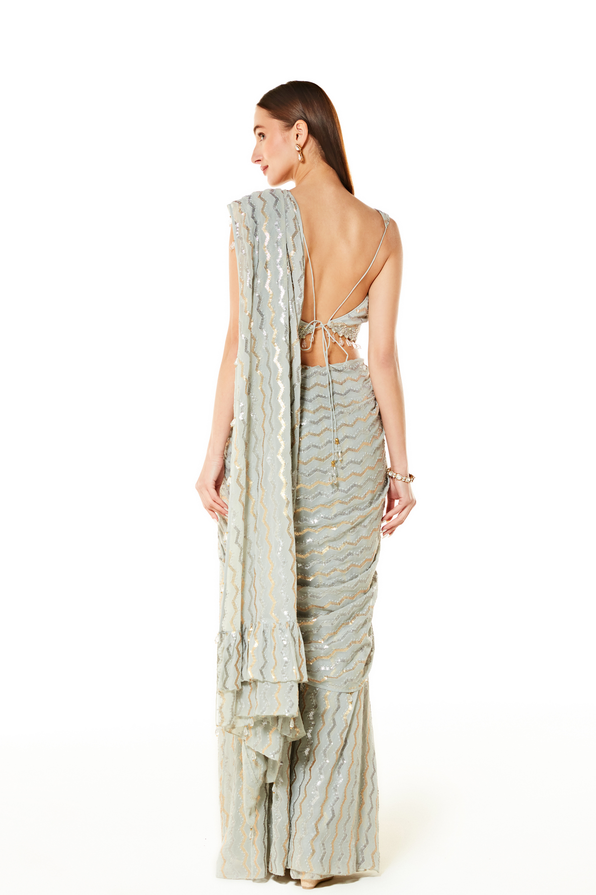 Silver Sairaa Embroidered Saree Set