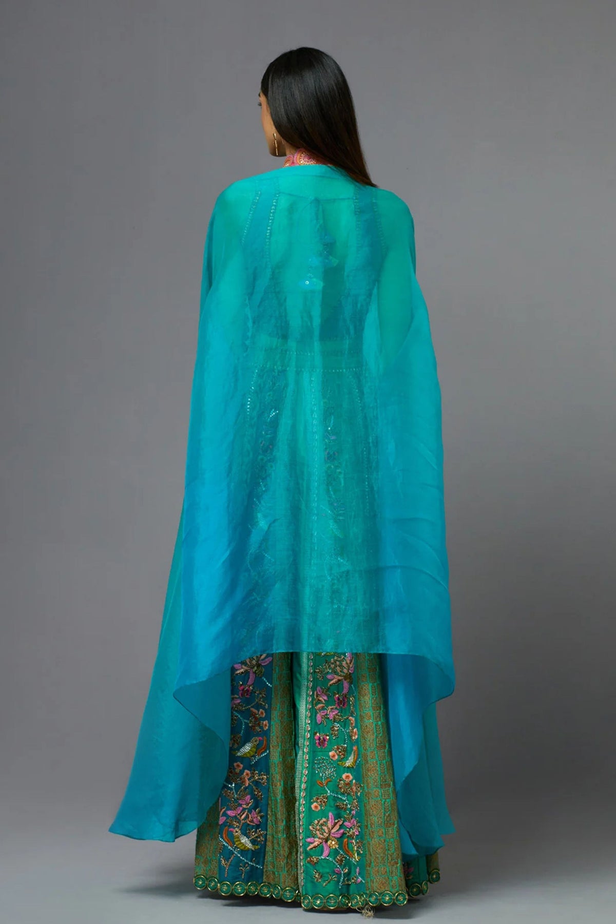 Turquoise and Green Sharara Set