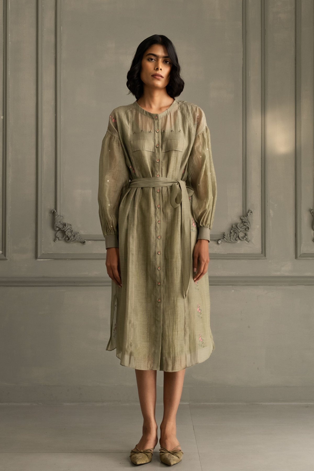 Sage Green Belted Dress