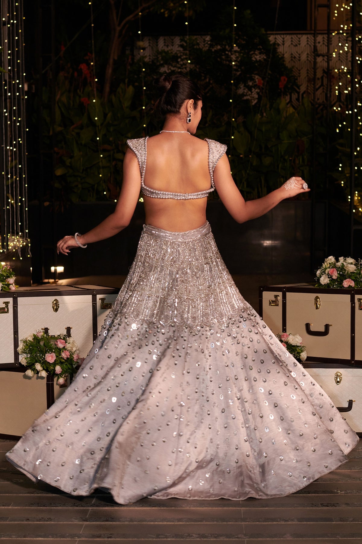 Ash Grey &amp; Silver Lehenga Set