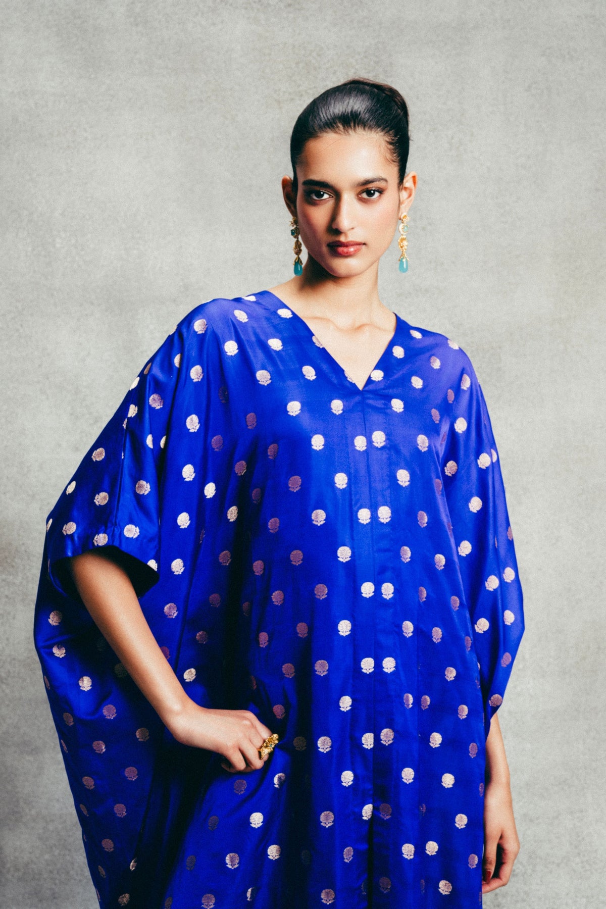 Handwoven Electric Blue Banarasi Kaftan