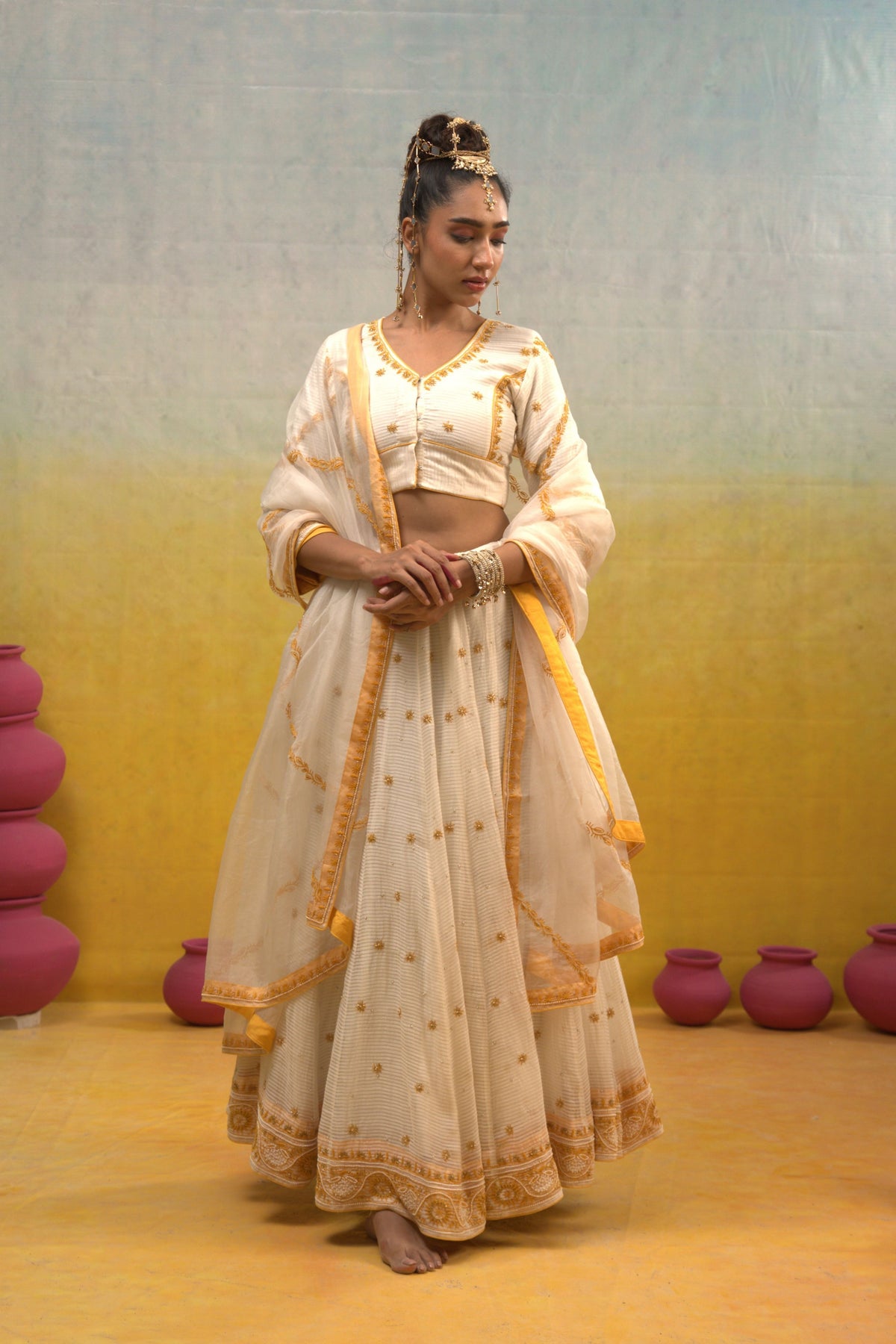 Ivory Chanderi Lehenga Set