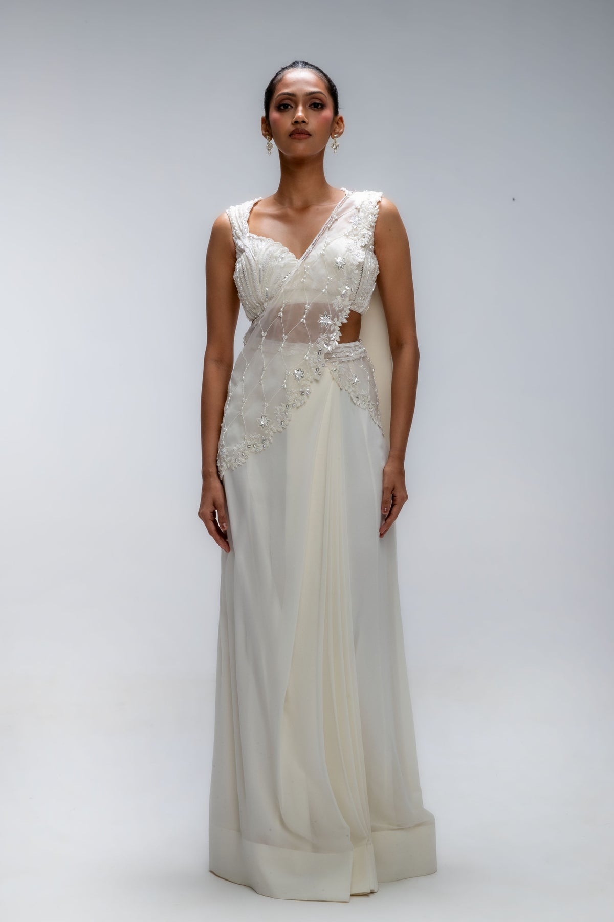 Ivory Illume Cascade Saree