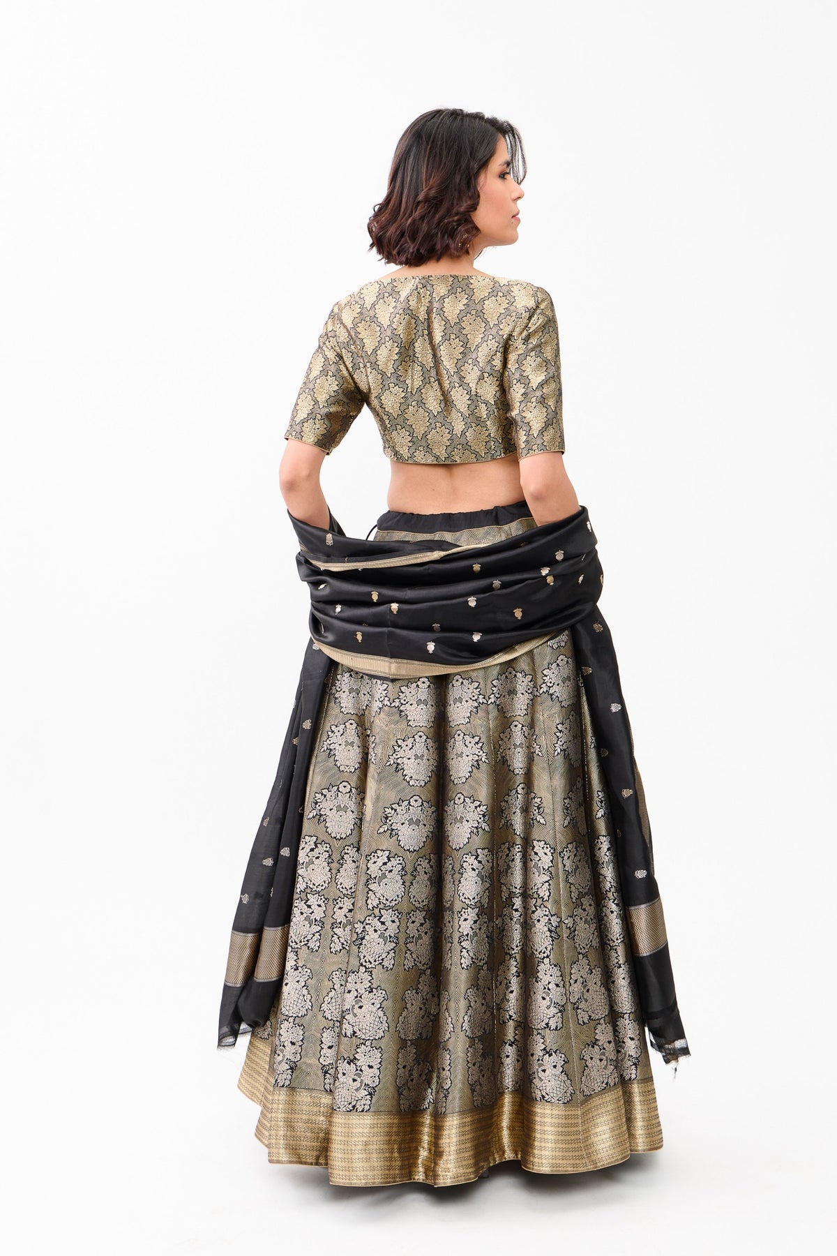 Black Gulhar Gold  Zari  Lehenga Set