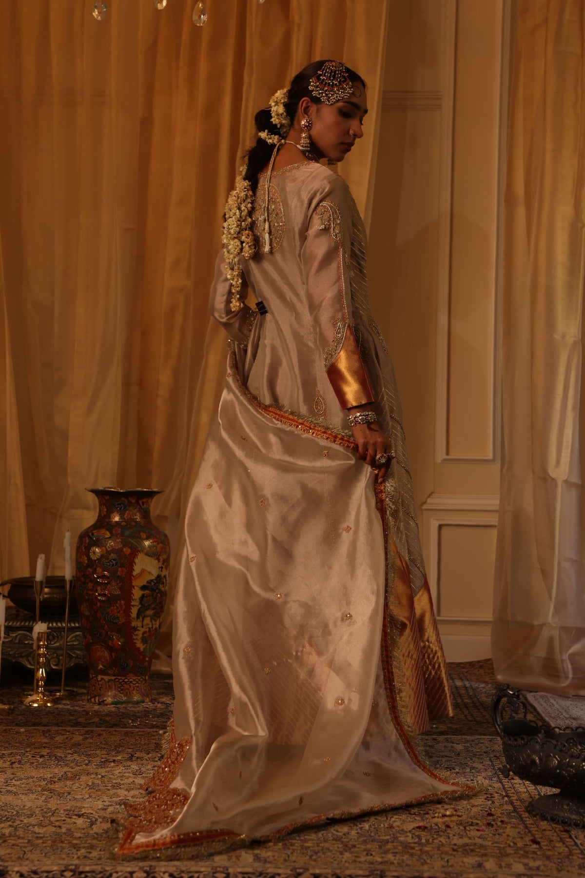 Rose Gold Zari Anarkali Set