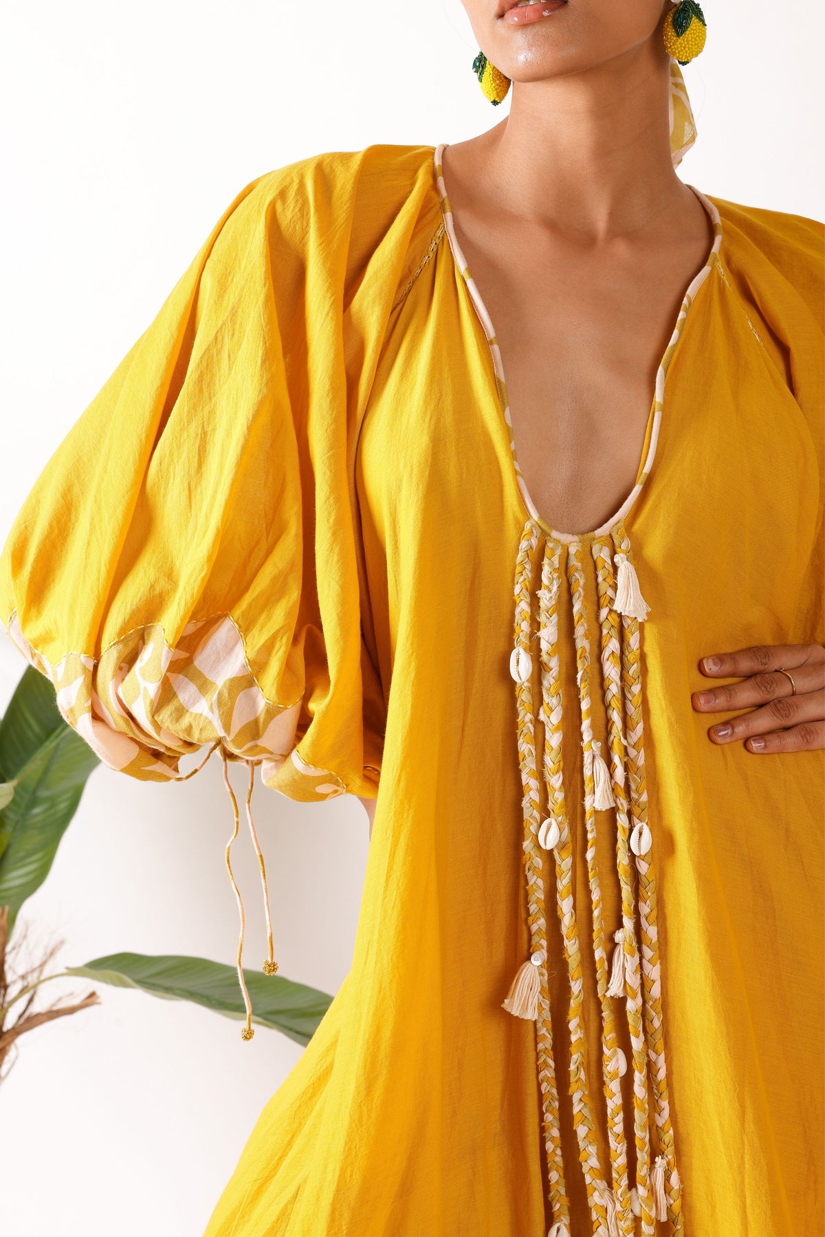 Pomegranate Print Yellow Maxi Dress