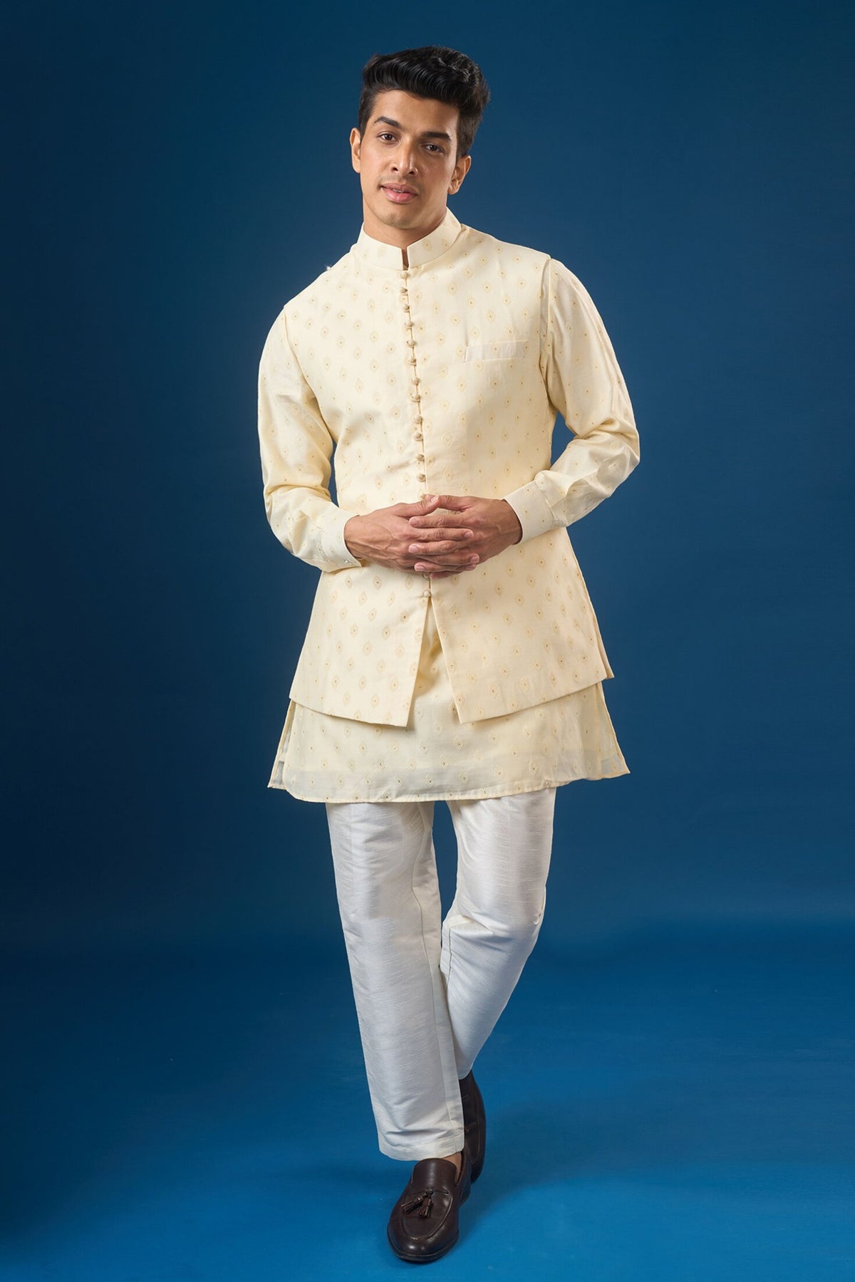Cream Brocade Kurta-bundi Set