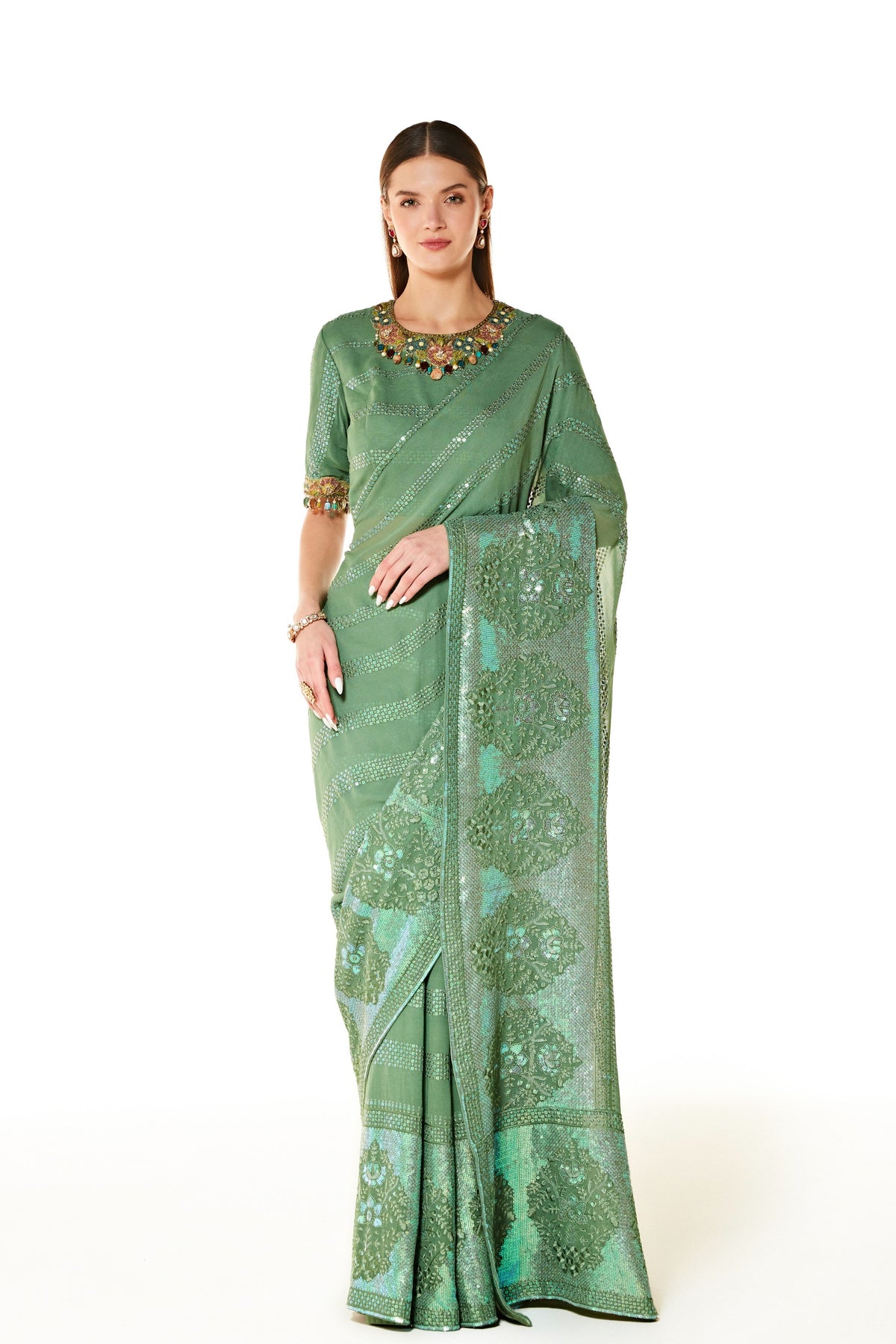 Zaynab Forest Green Saree Set