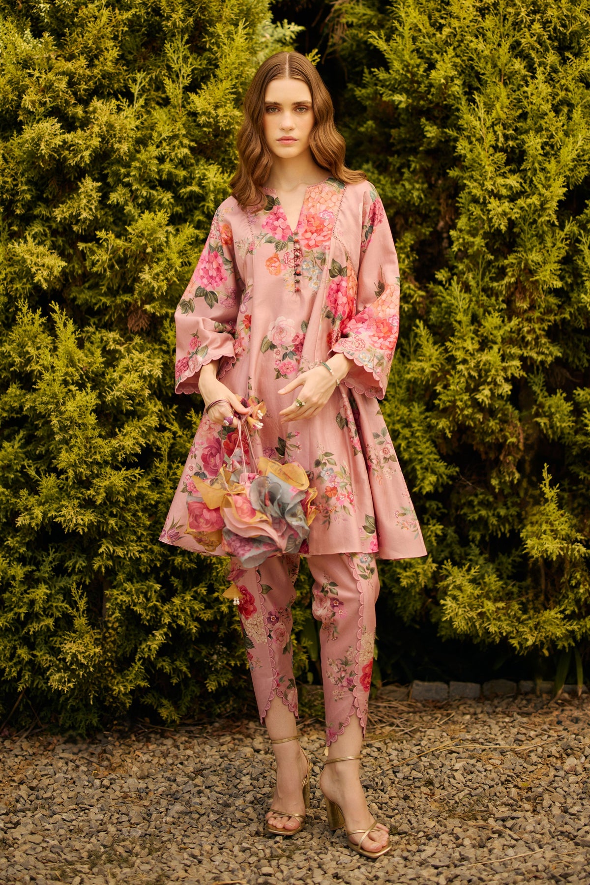Dusky Pink Floral Print Kurta