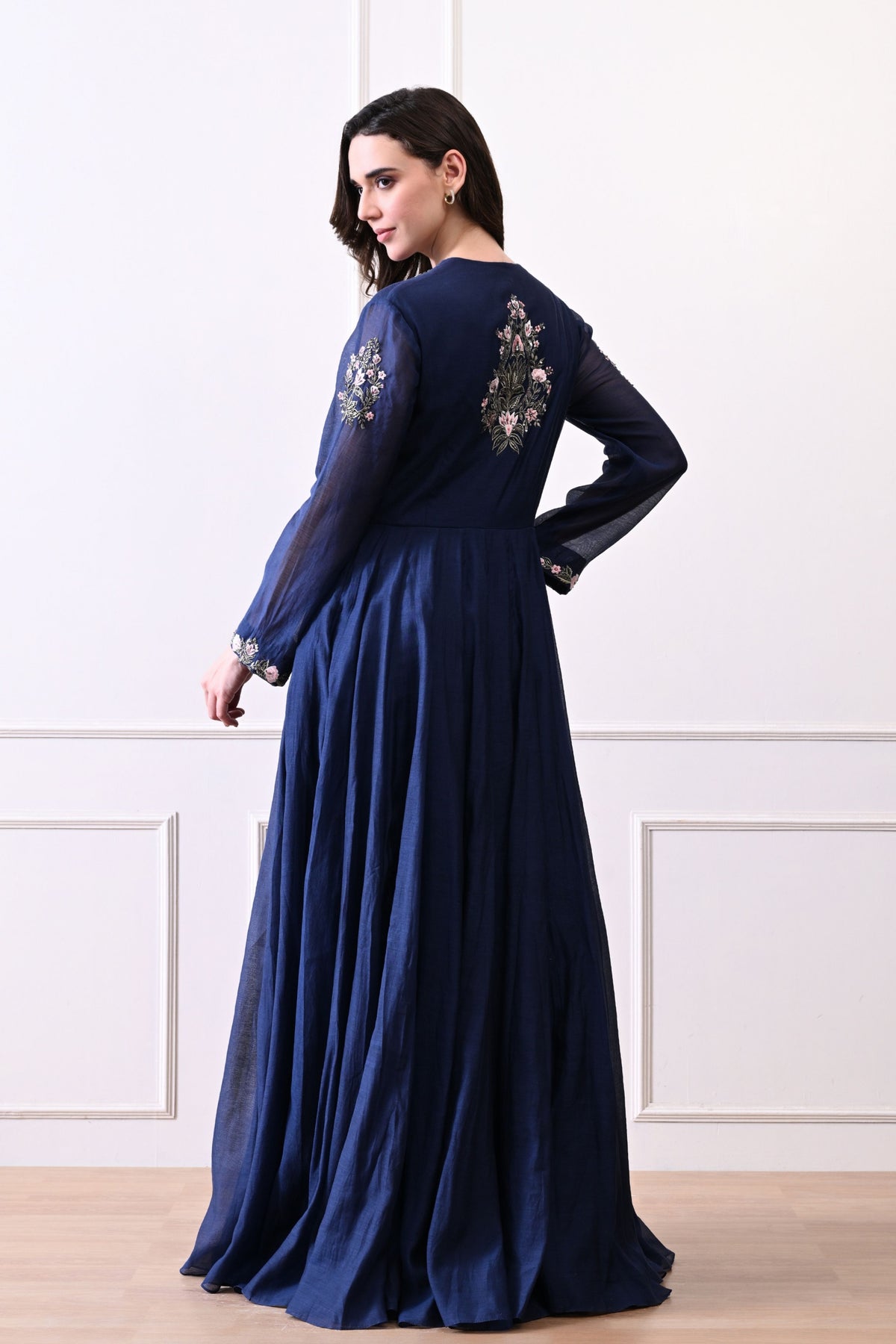 Blue Pintuck Bodice Embroidered Anarkali