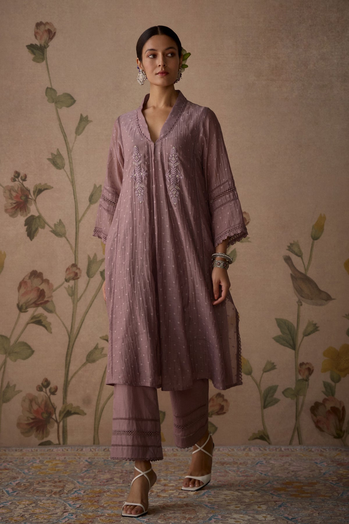 Mauve Chanderi Choga Kurta Set