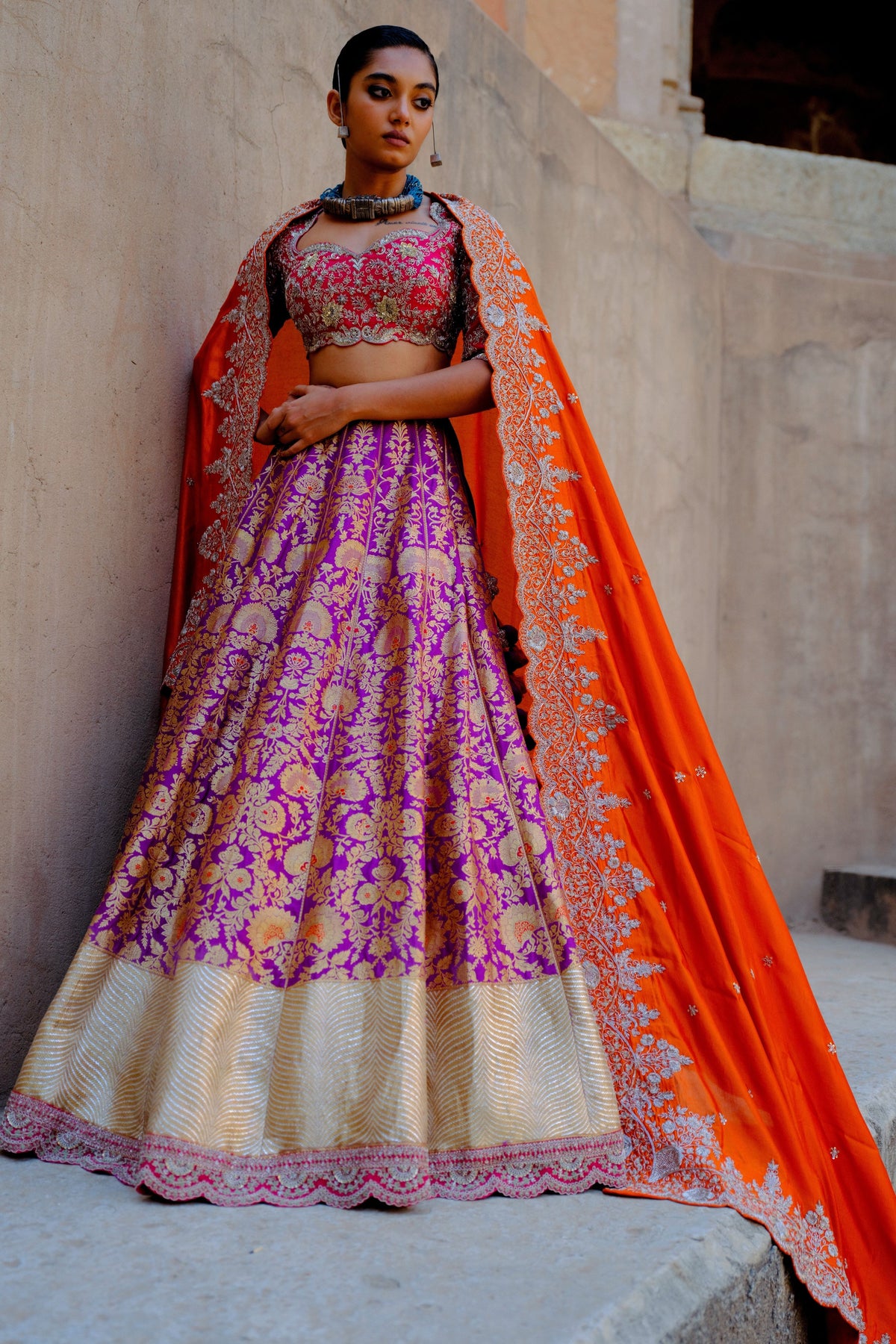 Purple Embroidered Lehenga Set