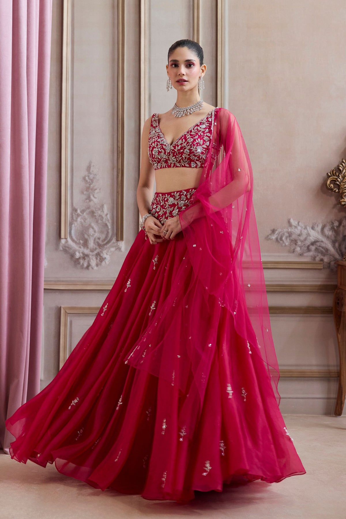 Magenta Organza Lehenga Set