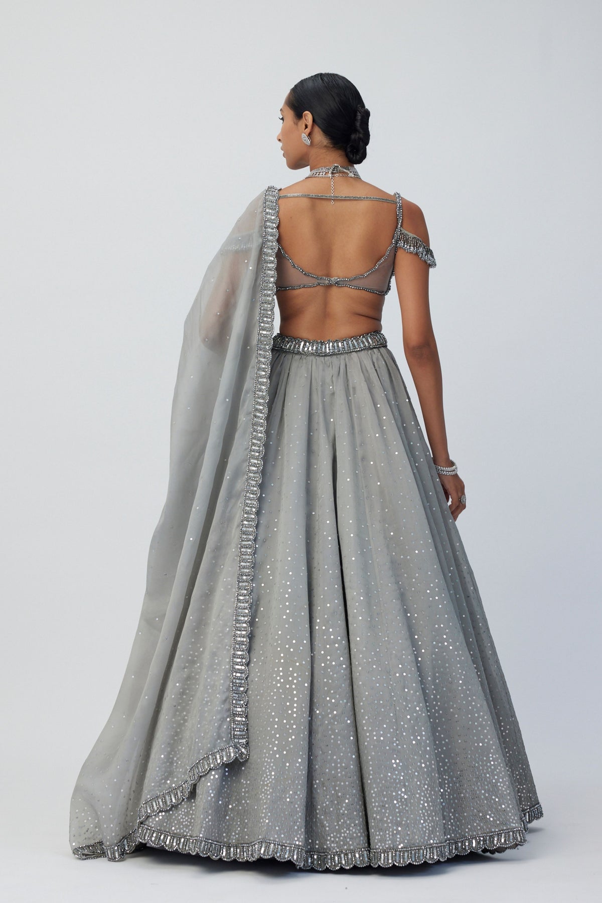 Crystal Grey Scattered Lehenga Set