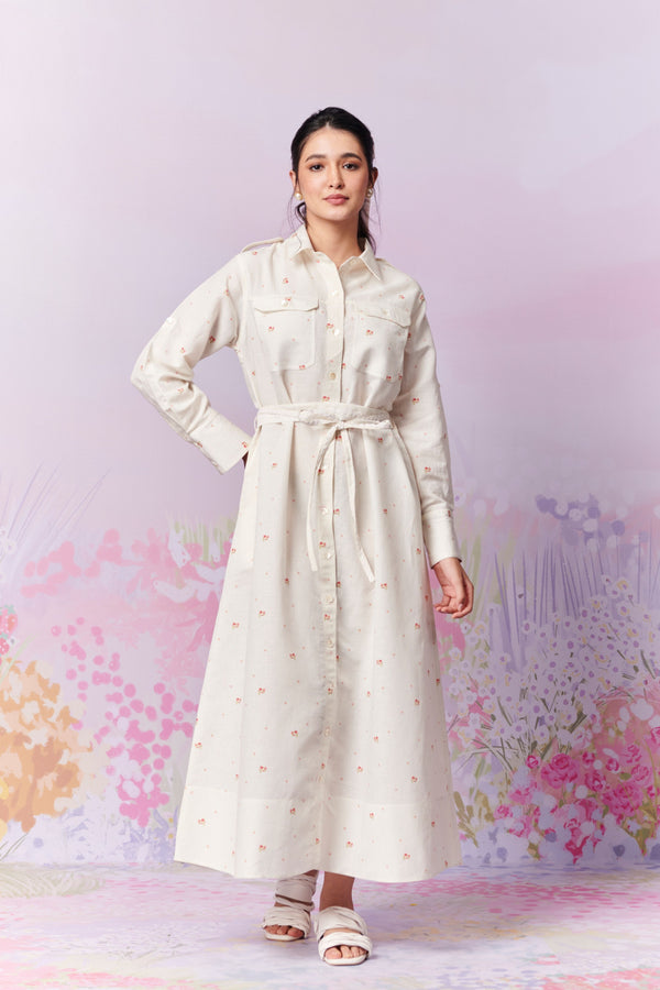 【M】French Sleeve Polo Long Dress Moh India - French Country Long Shirt Dress